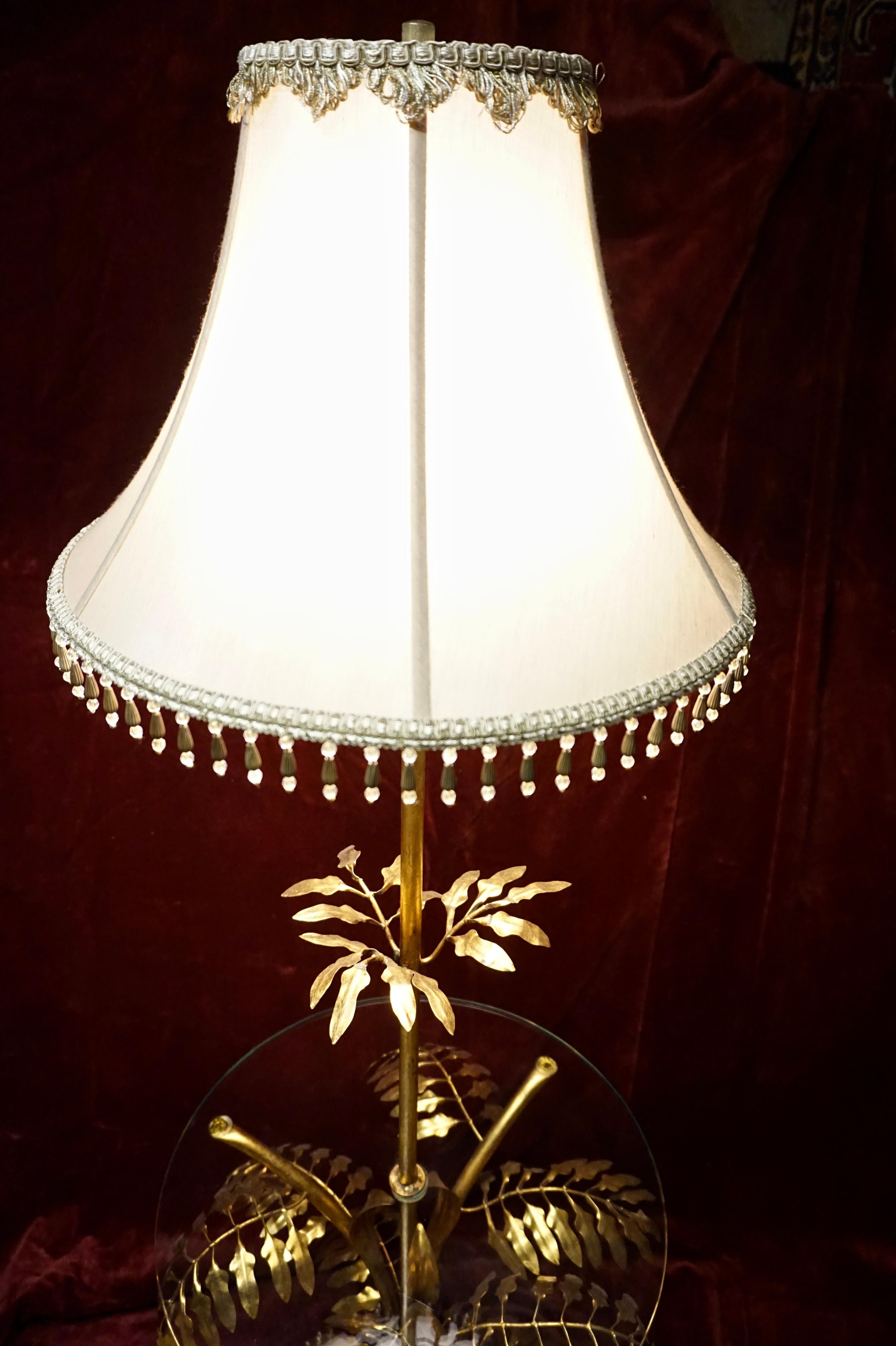 Mid Century Italian Sculptural Metal Gold Leaf Floor Lamp Cum Glass Table For Sale 7