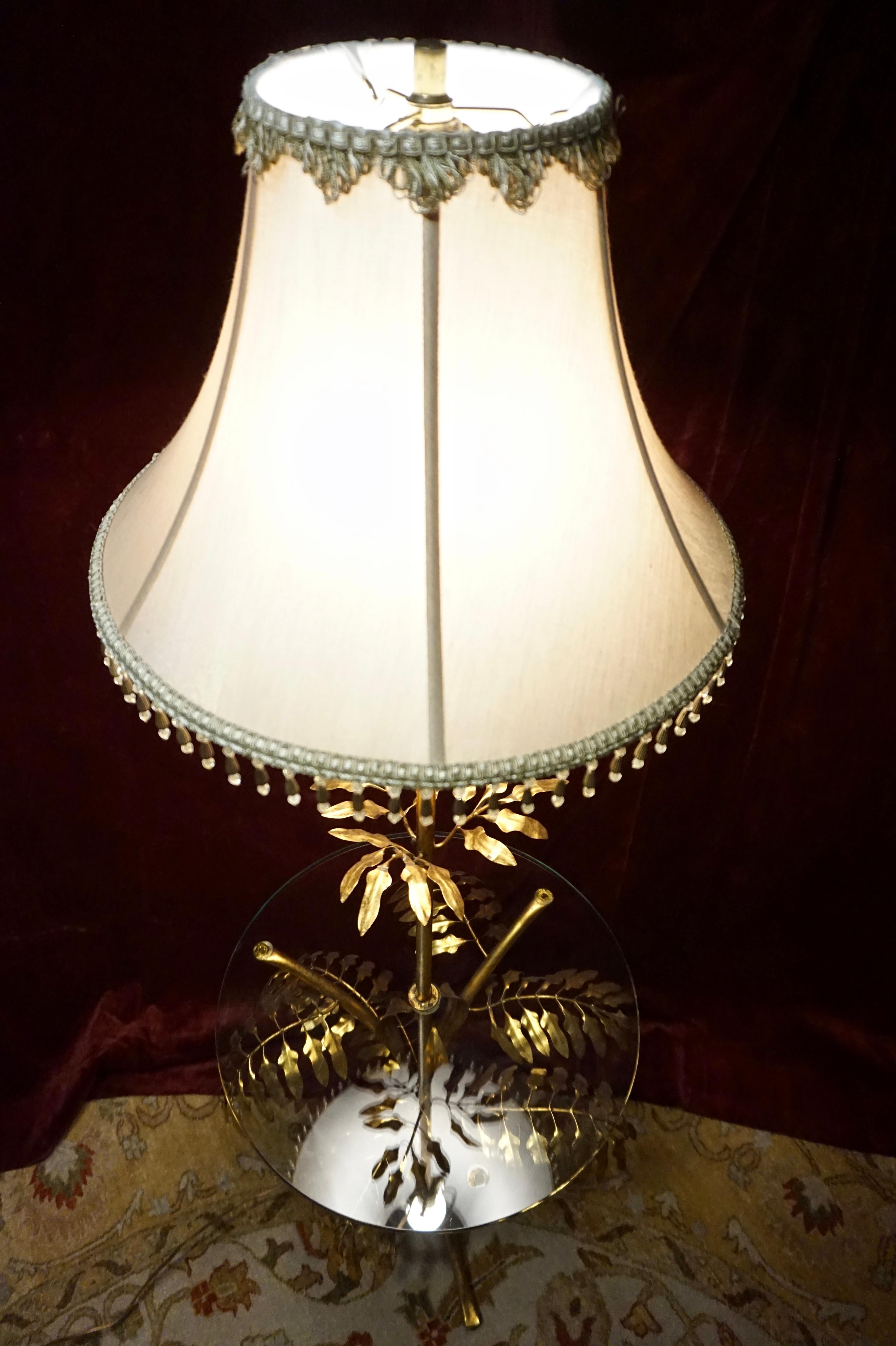 Mid Century Italian Sculptural Metal Gold Leaf Floor Lamp Cum Glass Table For Sale 8