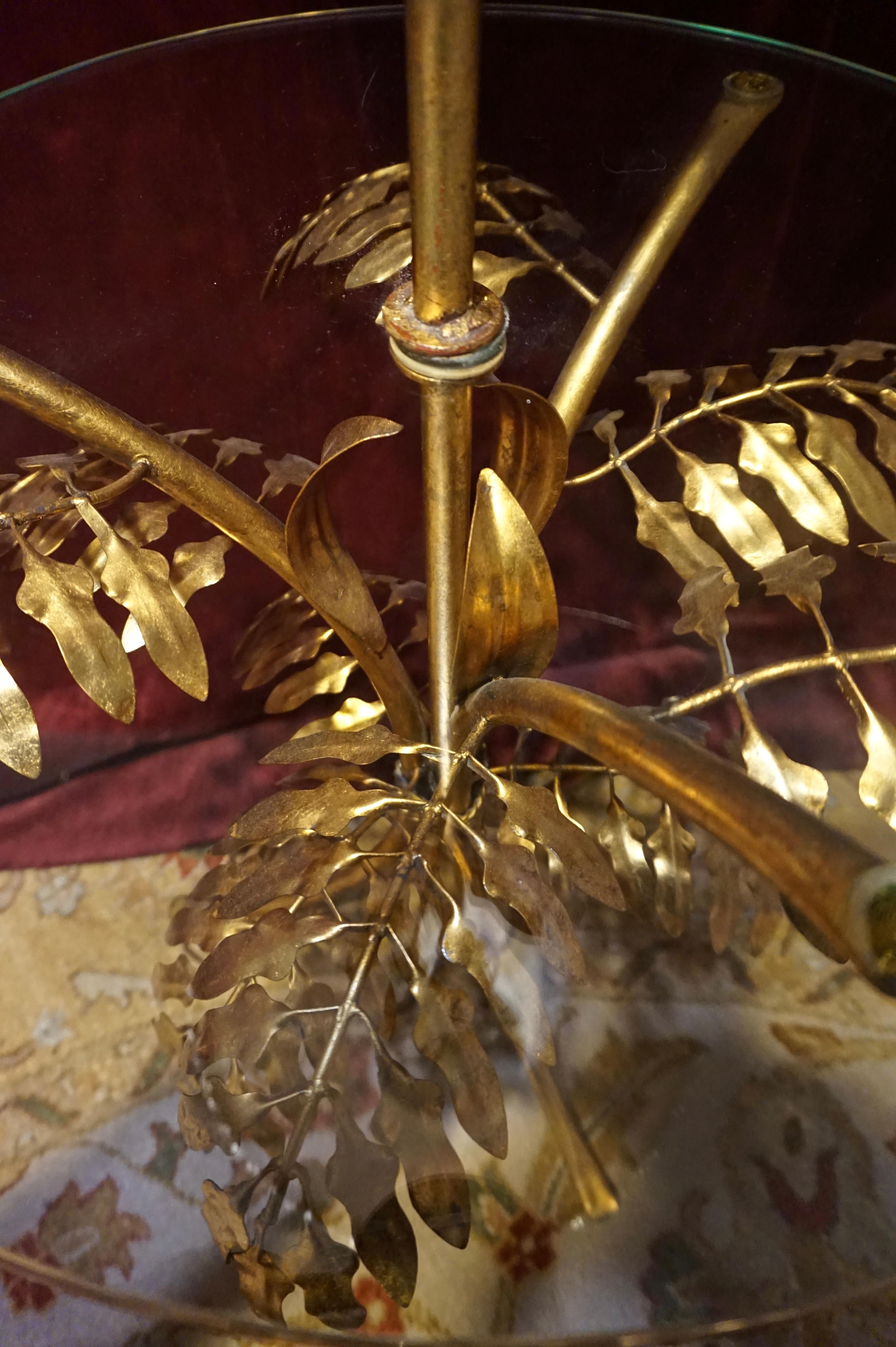 Mid Century Italian Sculptural Metal Gold Leaf Floor Lamp Cum Glass Table In Good Condition For Sale In Vancouver, British Columbia