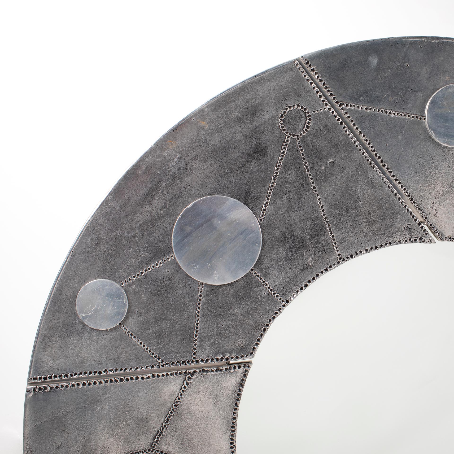 Mid-Century Modern Mid-Century Italian Sculptural Steel Mirror by Bianca Garinei Florence, 1970s For Sale