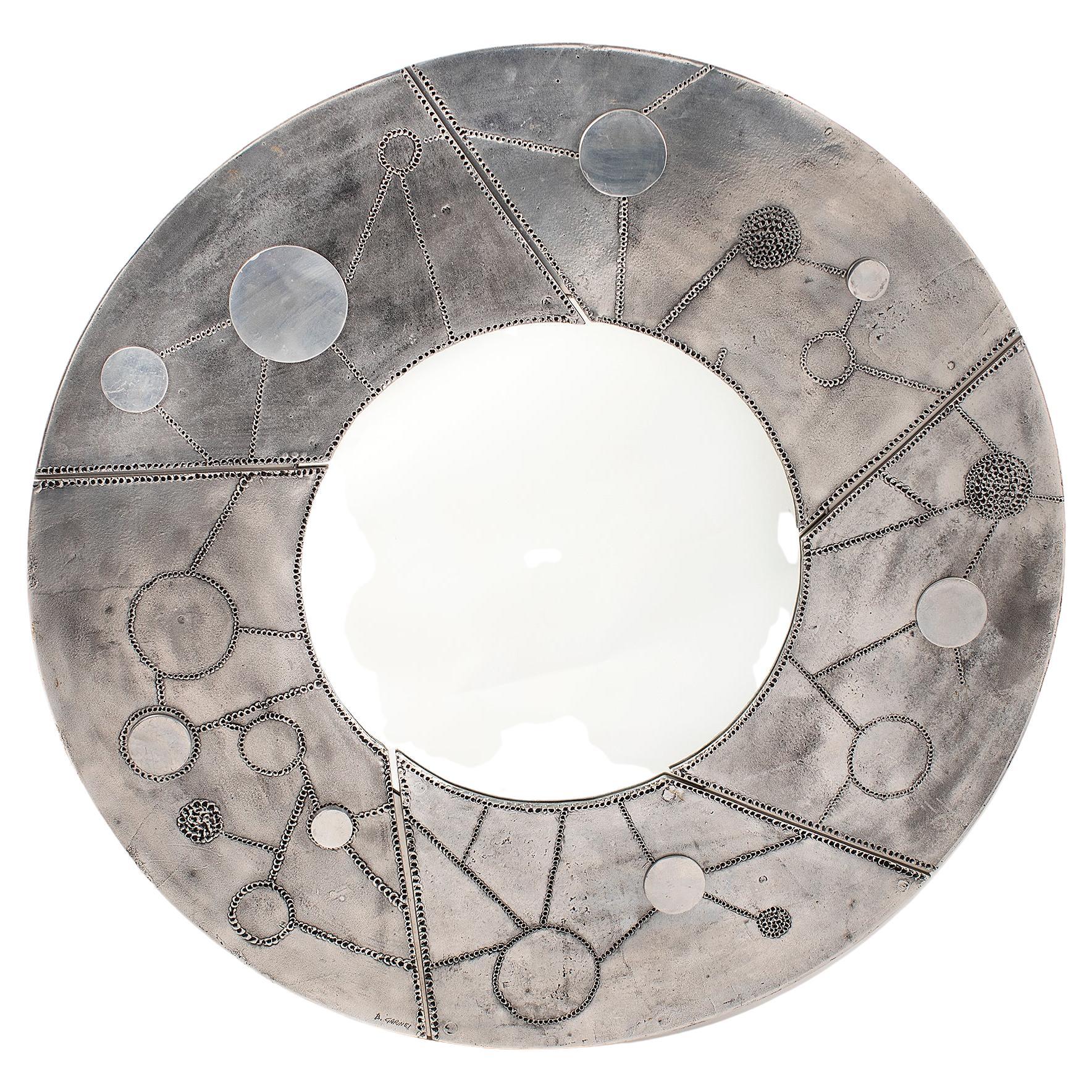 Mid-Century Italian Sculptural Steel Mirror by Bianca Garinei Florence, 1970s For Sale