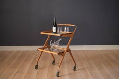 Midcentury Italian Sculptural Walnut and Brass Bar Cart by Cesare Lacca