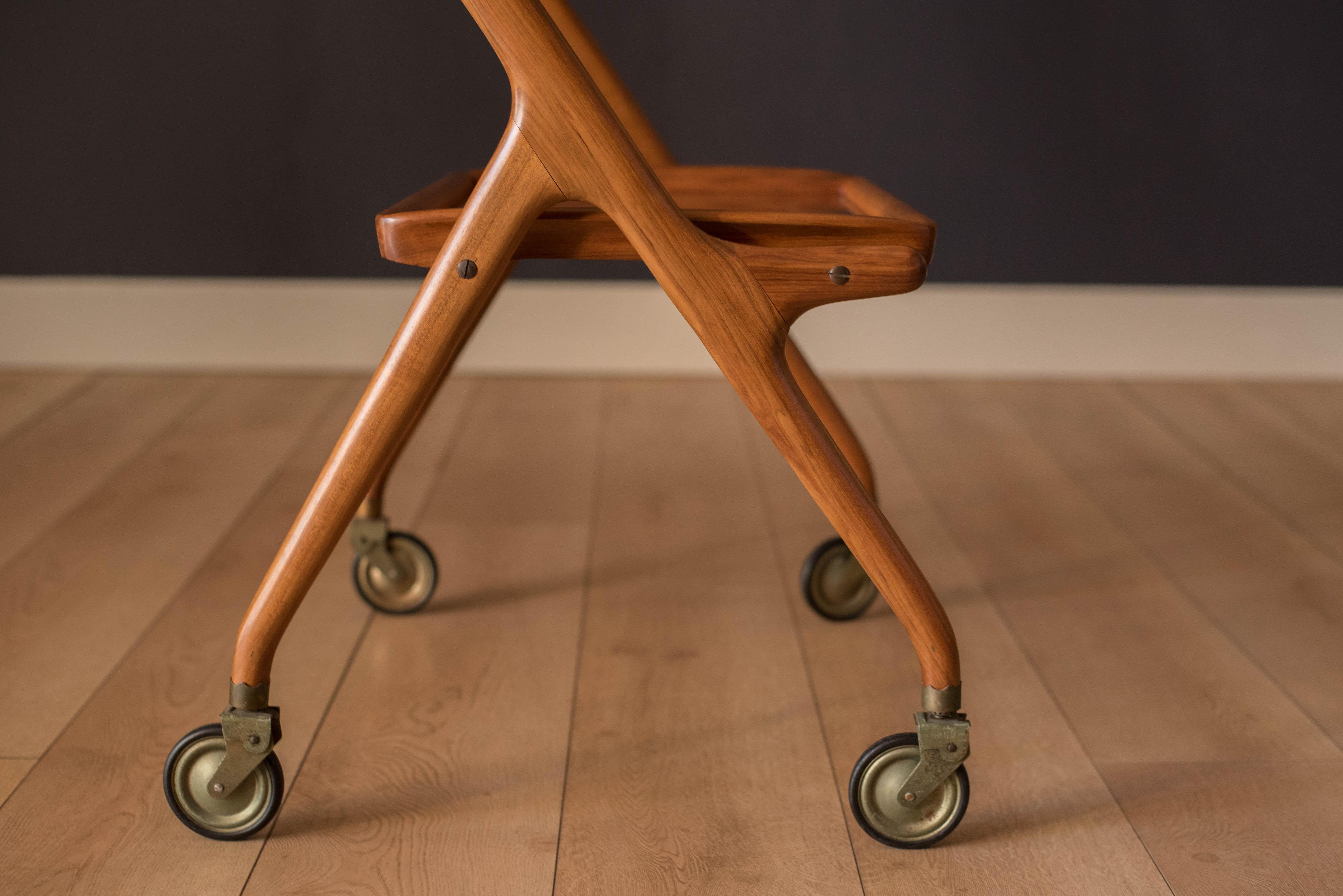 Mid-20th Century Midcentury Italian Sculptural Walnut and Brass Bar Cart by Cesare Lacca