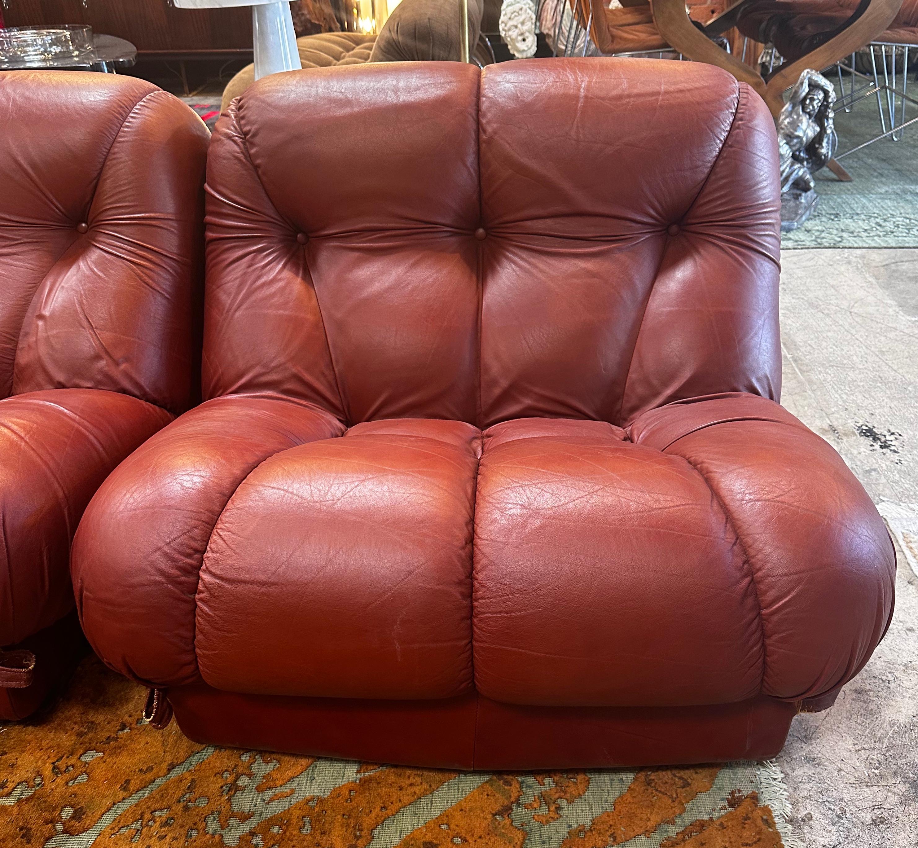 Canapé sectionnel italien du milieu du siècle en cuir Brown 1970s Giuseppe Munari Style  3