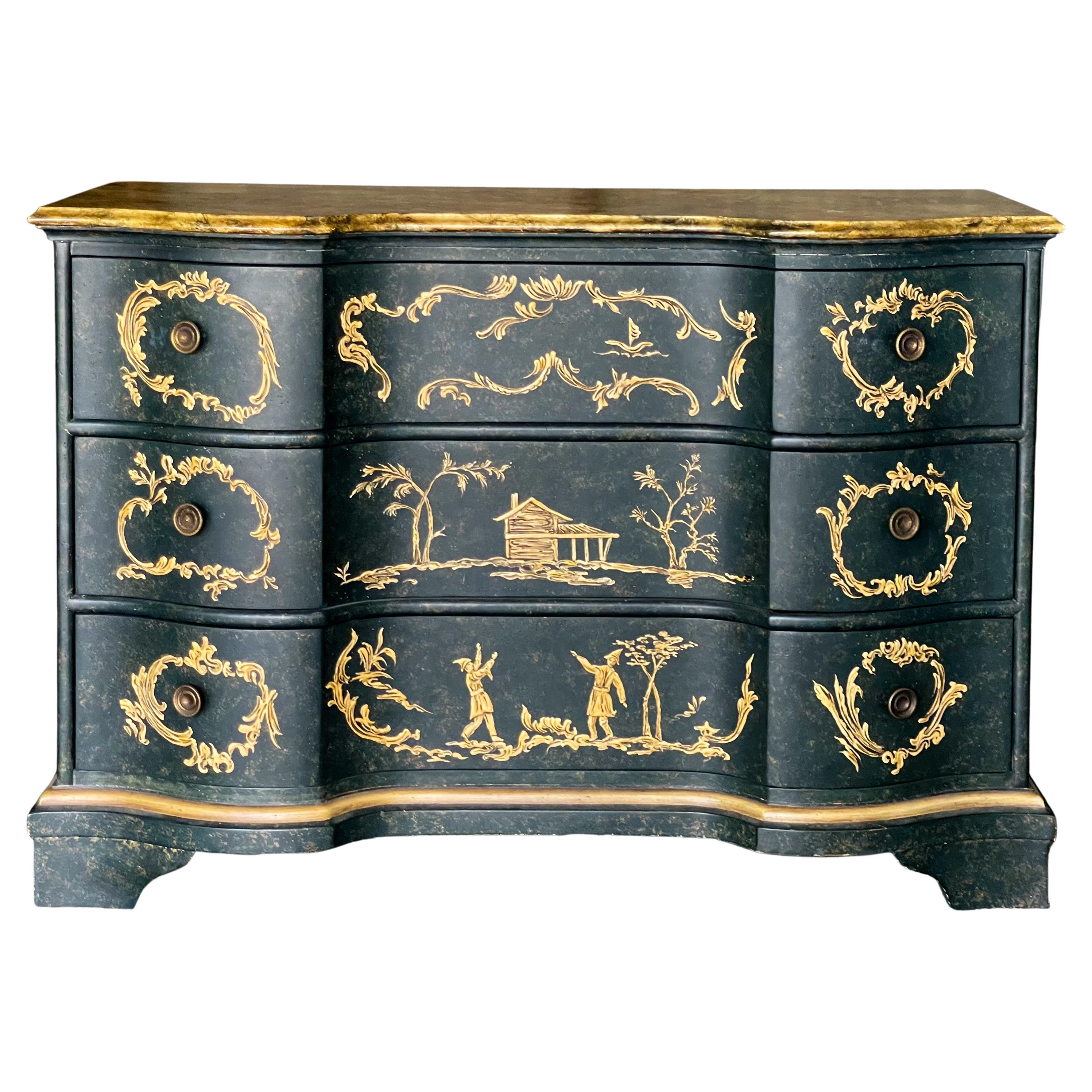 Mid-Century Italian Serpentine Chinoiserie Chest / Commode with Faux Marble Top  For Sale