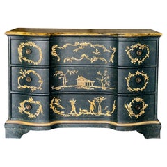 Mid-Century Italian Serpentine Chinoiserie Chest / Commode with Faux Marble Top 