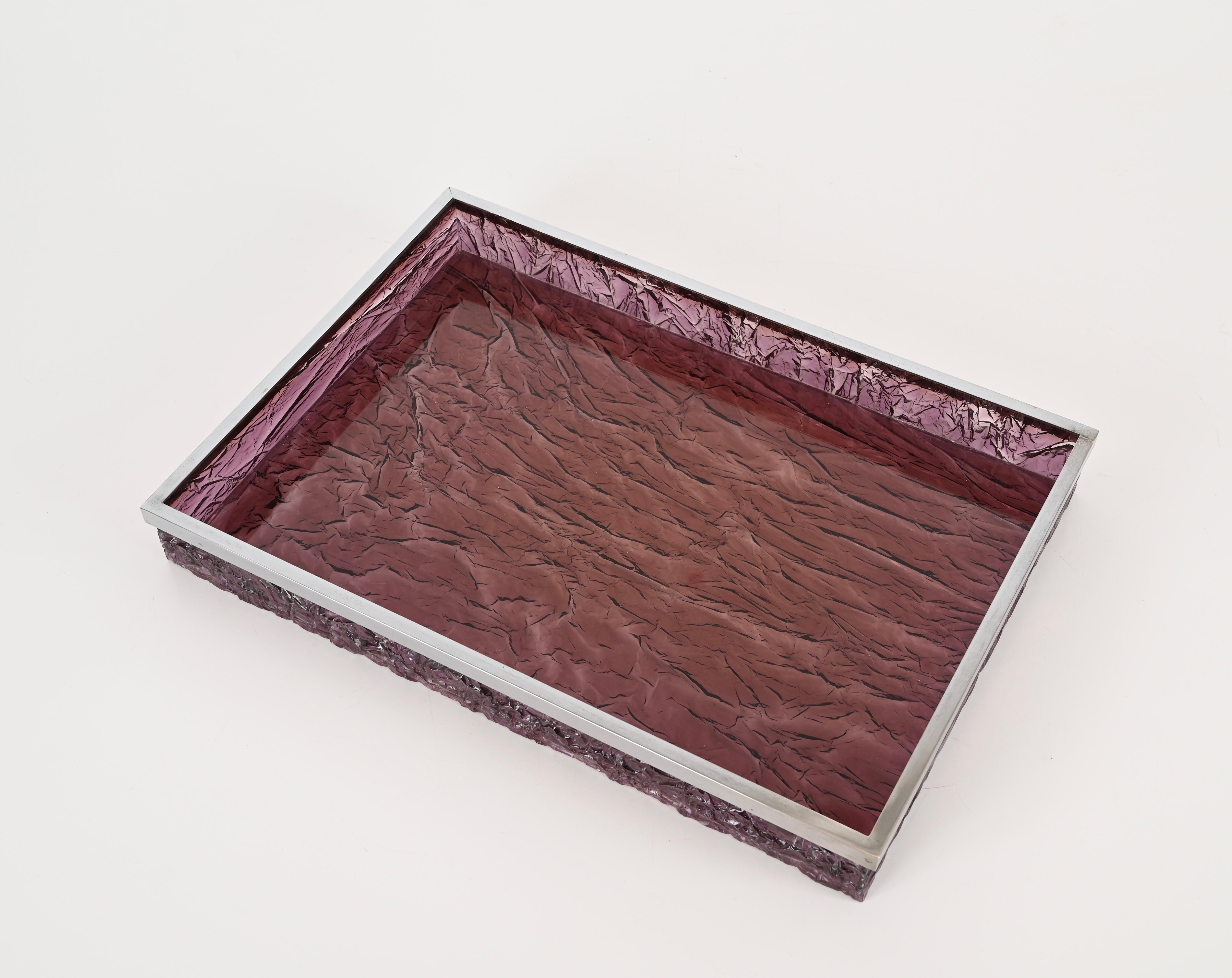 Mid-Century Italian Serving Tray in Purple Ice Effect Lucite, Dior 1970s 3