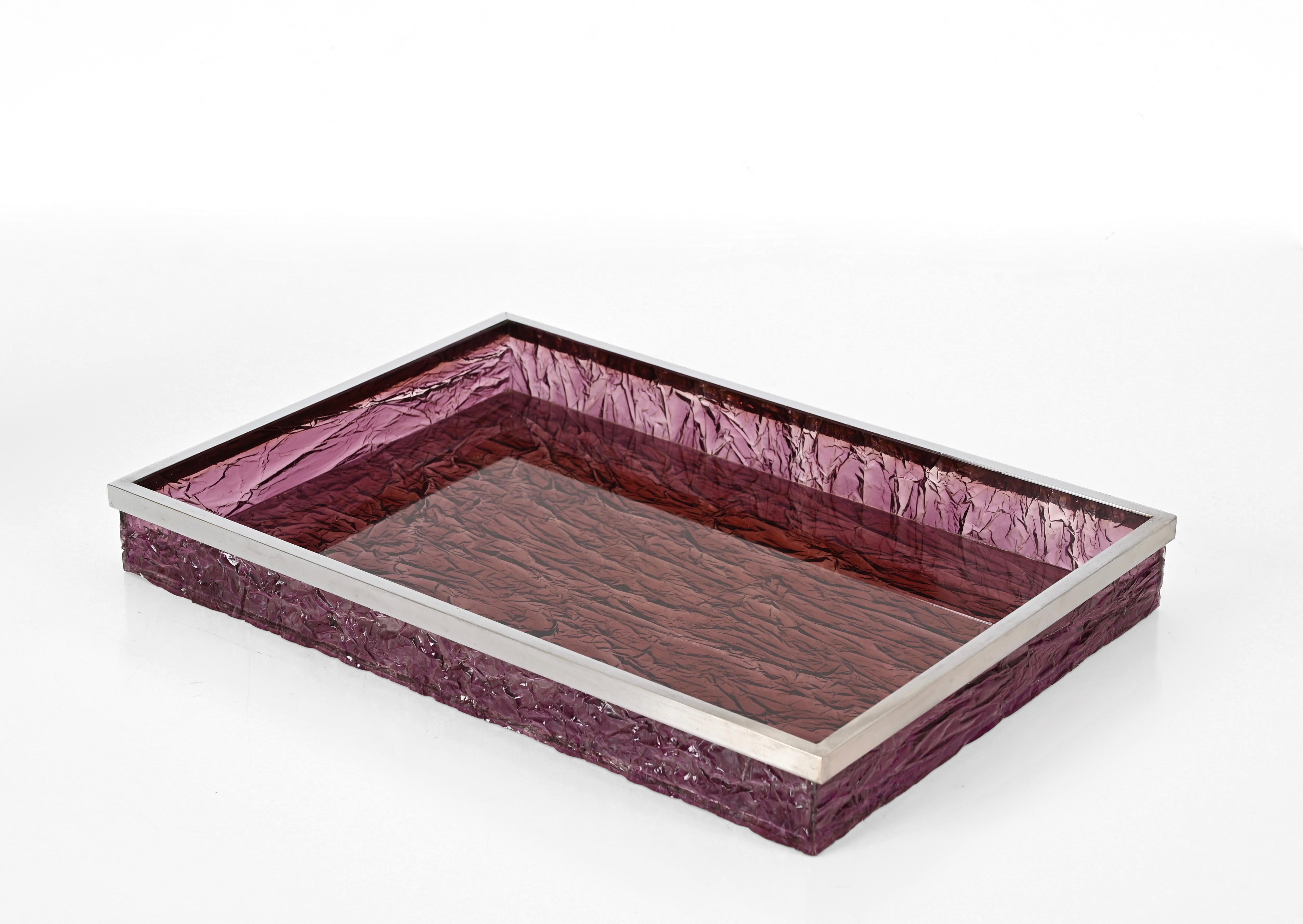 Mid-Century Italian Serving Tray in Purple Ice Effect Lucite, Dior 1970s 4