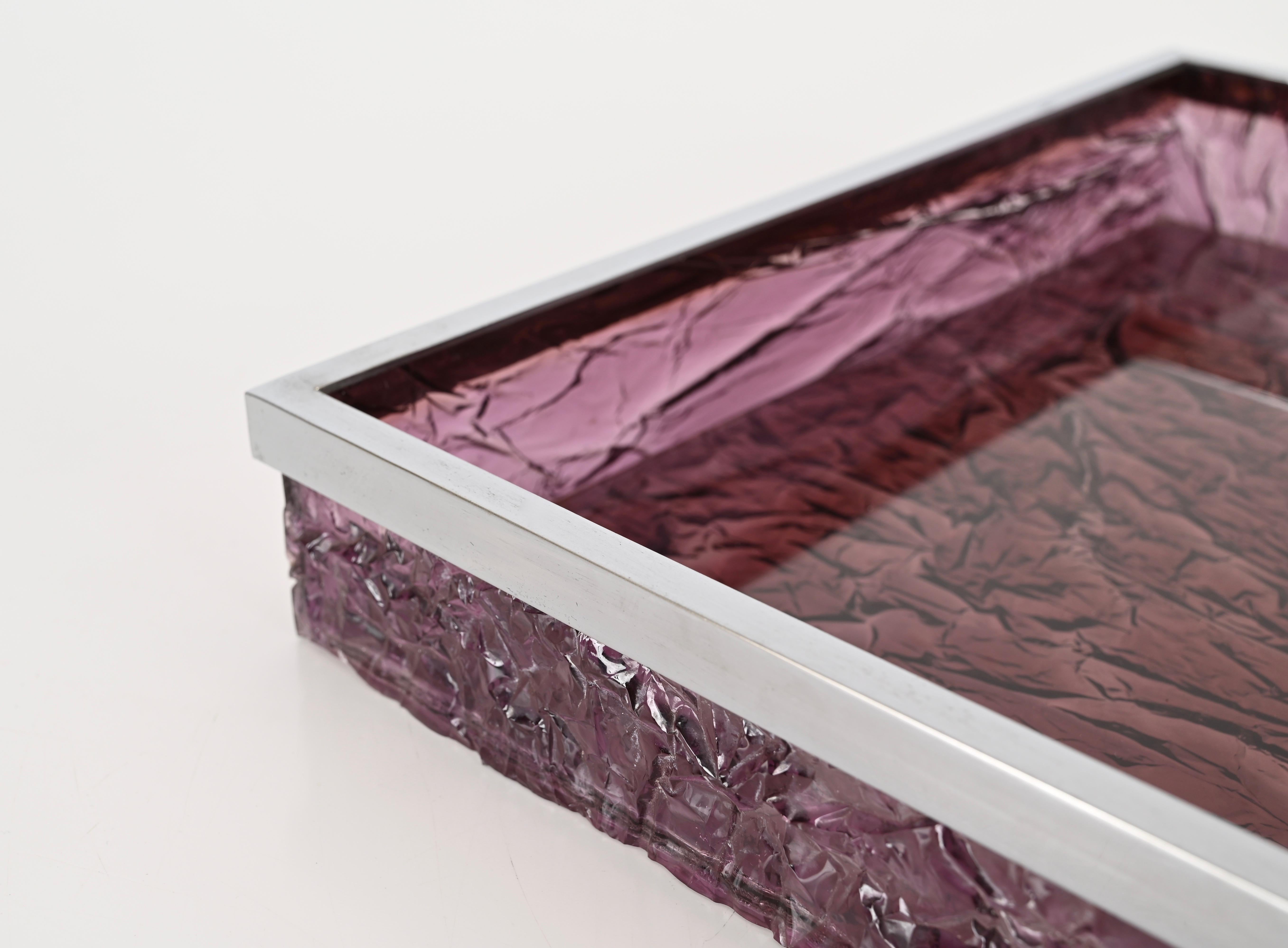 Mid-Century Italian Serving Tray in Purple Ice Effect Lucite, Dior 1970s 5