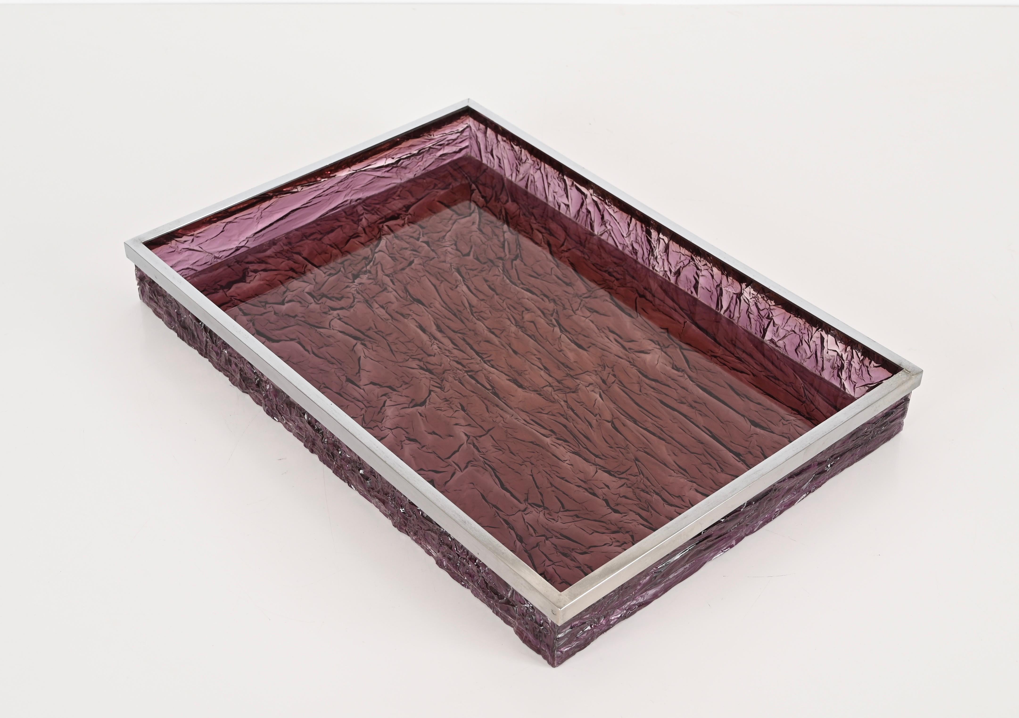 Mid-Century Italian Serving Tray in Purple Ice Effect Lucite, Dior 1970s 6