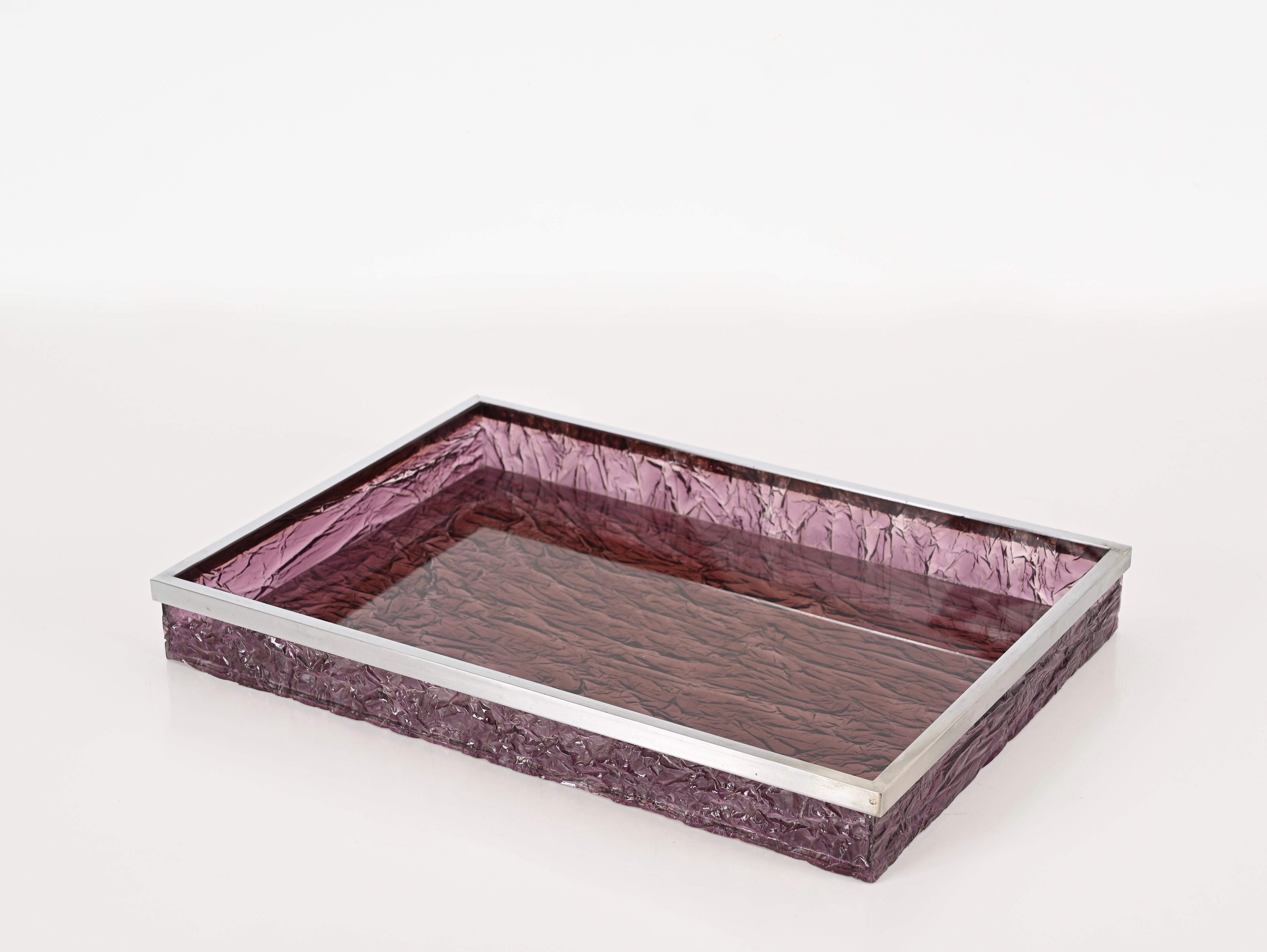 Hand-Crafted Mid-Century Italian Serving Tray in Purple Ice Effect Lucite, Dior 1970s