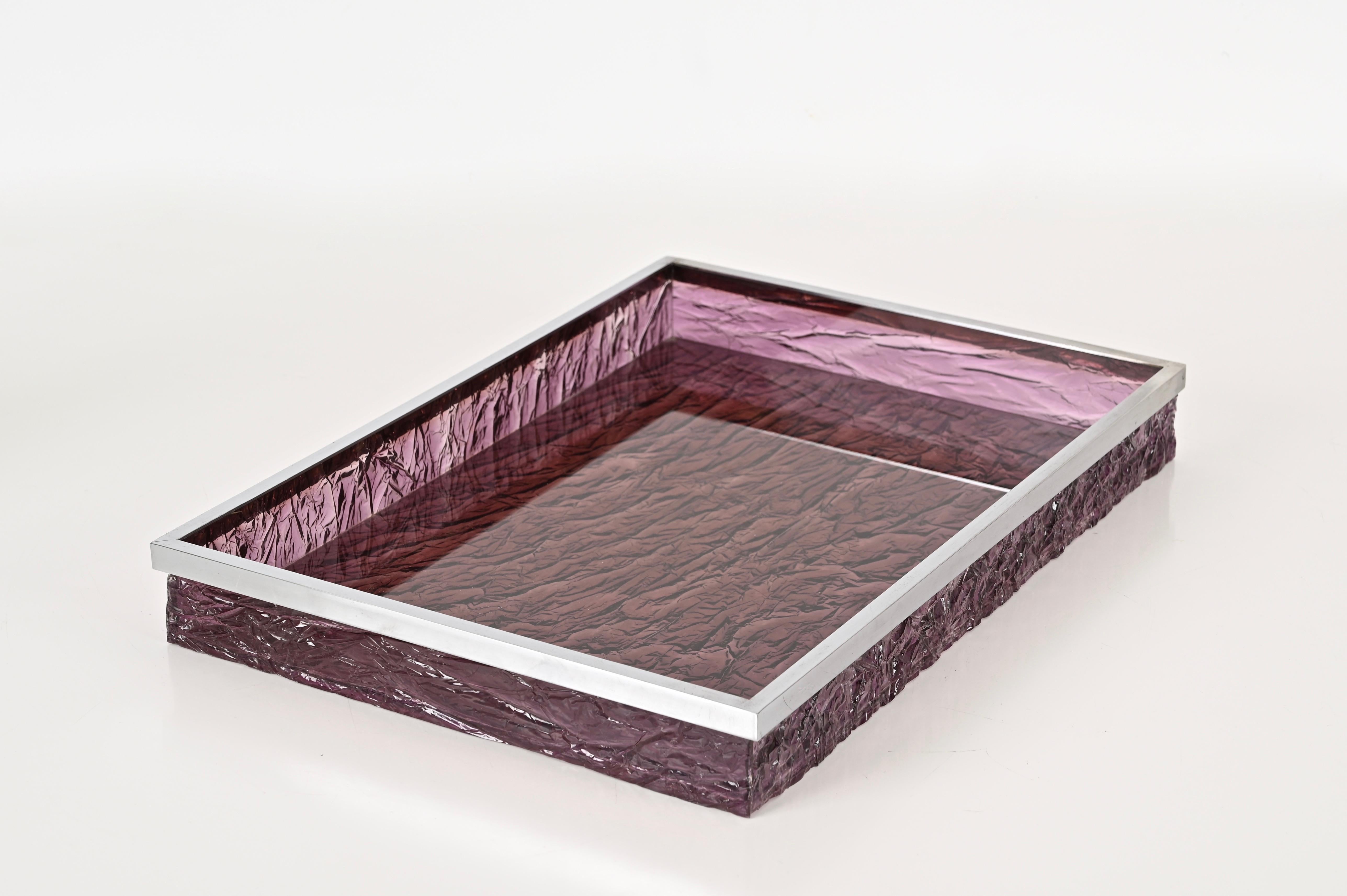 20th Century Mid-Century Italian Serving Tray in Purple Ice Effect Lucite, Dior 1970s