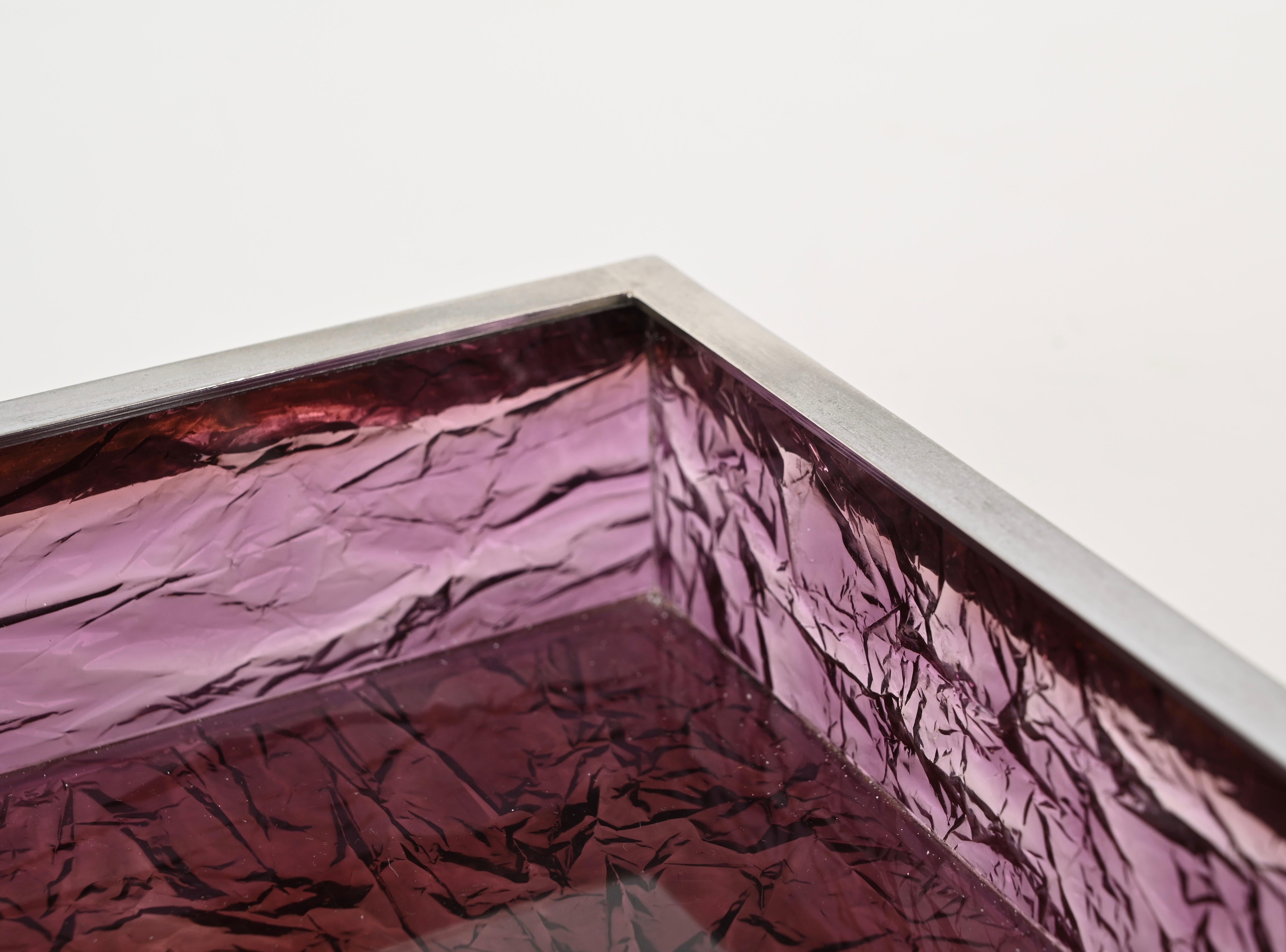 Acrylic Mid-Century Italian Serving Tray in Purple Ice Effect Lucite, Dior 1970s