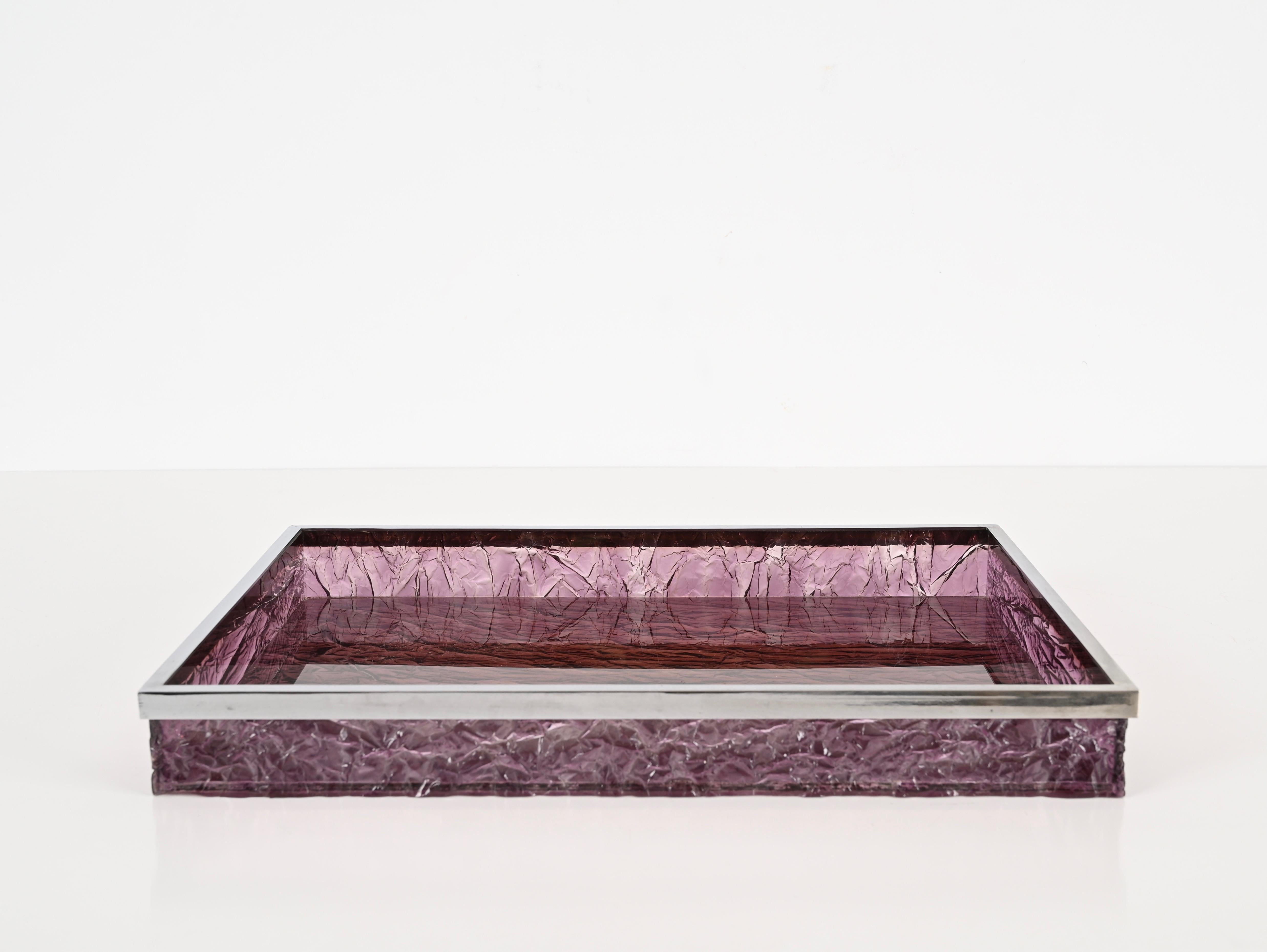 Mid-Century Italian Serving Tray in Purple Ice Effect Lucite, Dior 1970s 2