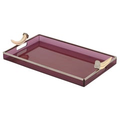 Mid-Century Italian Serving Tray in Purple Lucite w/ Horn Handles, Dior 1970s