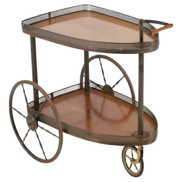 Italian Mid century Modern Wood And Black Metal Trolley With Brass italian-mid-century-modern-wood-and-black-metal-trolley-with-brass