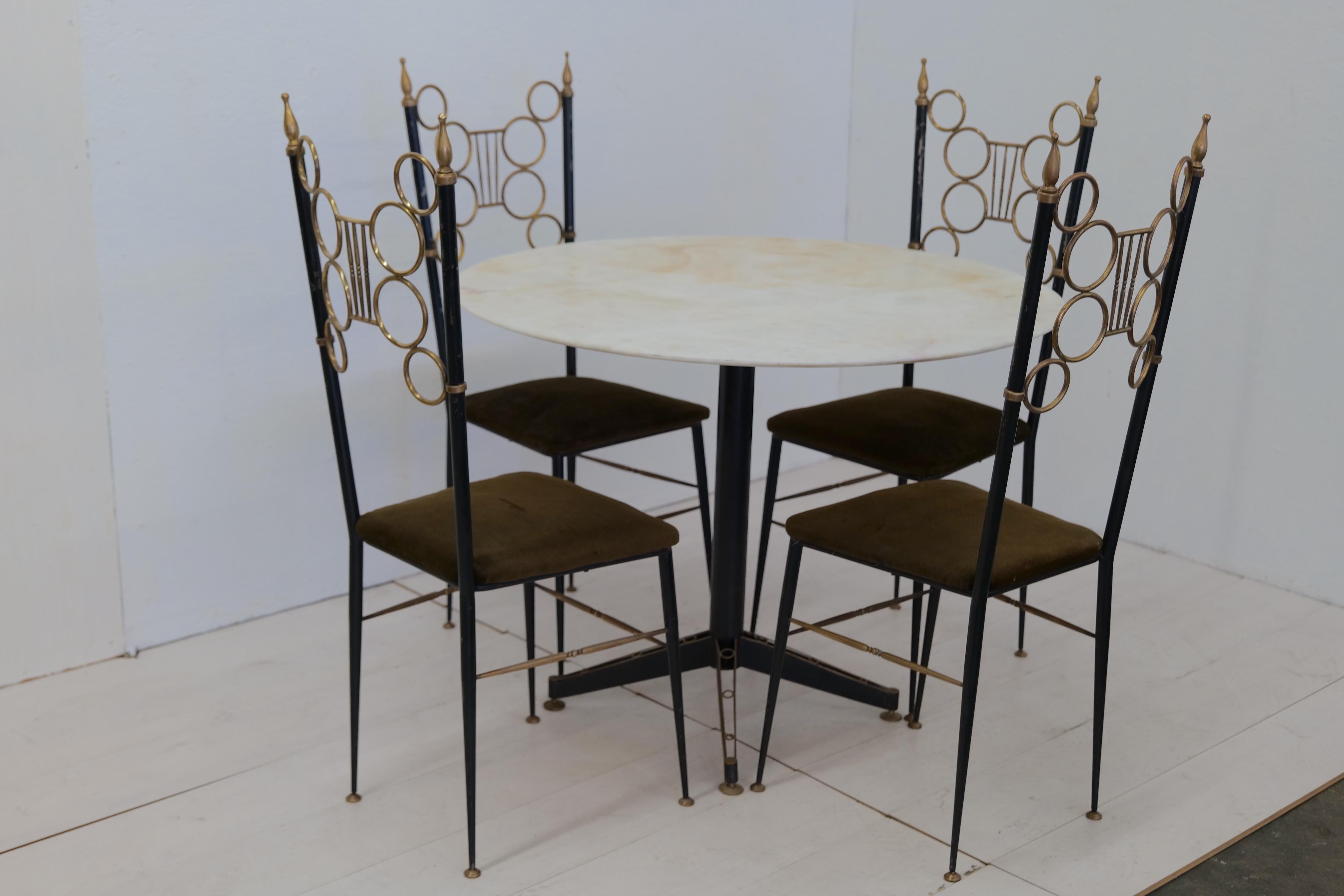 Midcentury Italian Set of 4 Chairs and Marble Table, 1980s For Sale 1