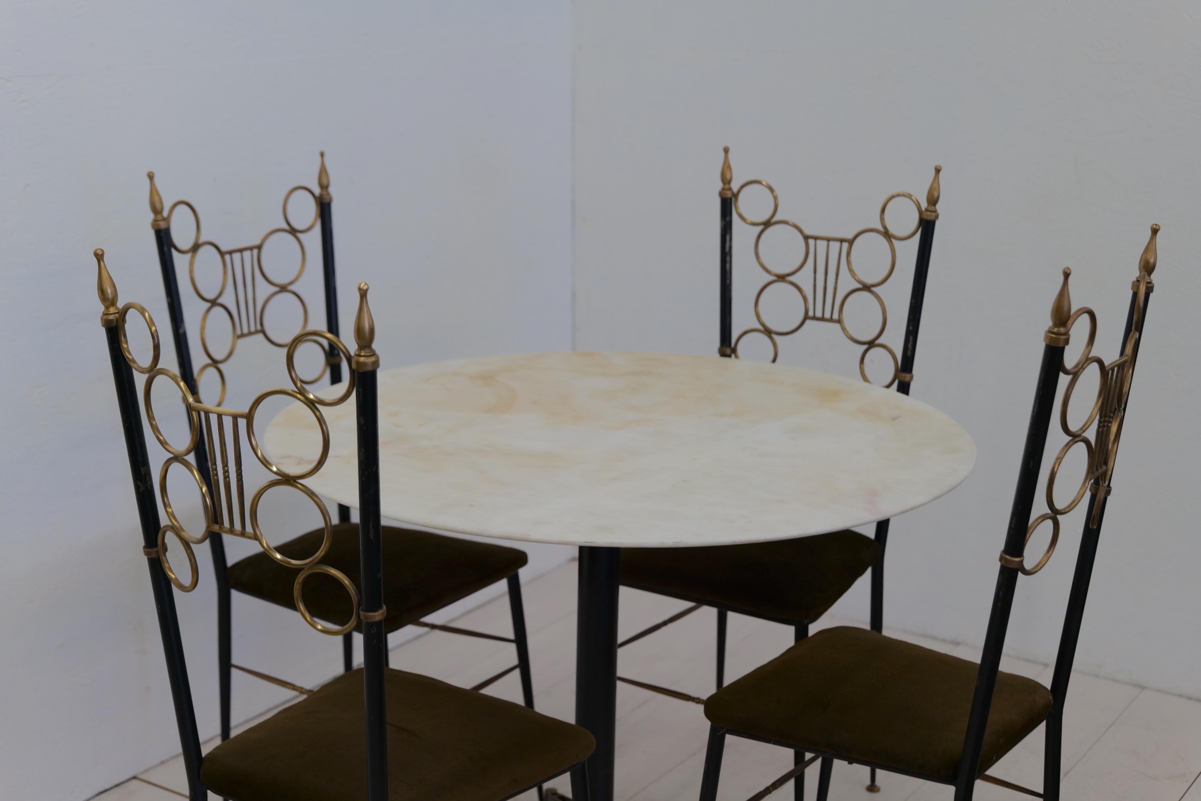 Midcentury Italian Set of 4 Chairs and Marble Table, 1980s For Sale 2