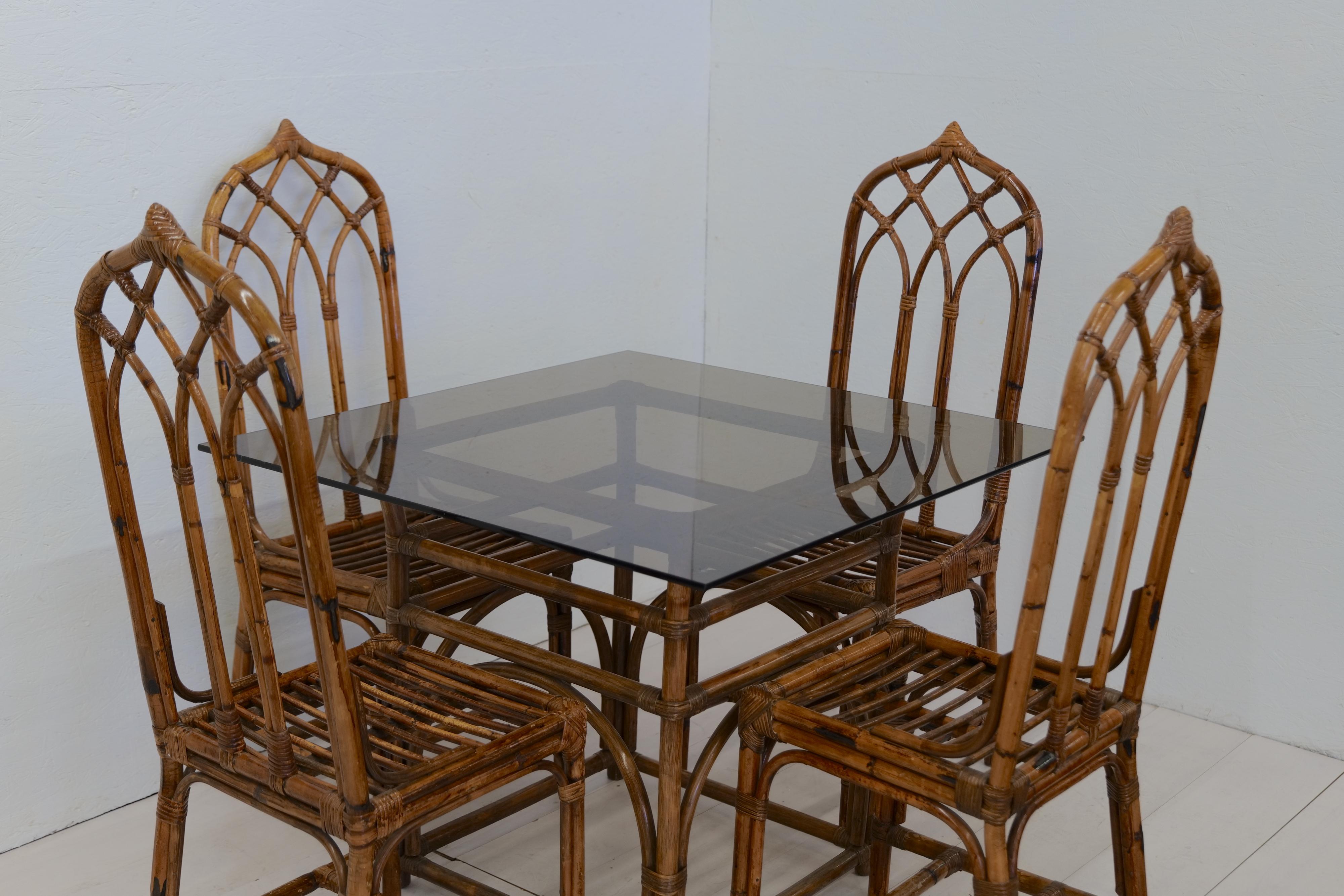 Midcentury Italian Set of 4 Chairs and Table, 1970 For Sale 8