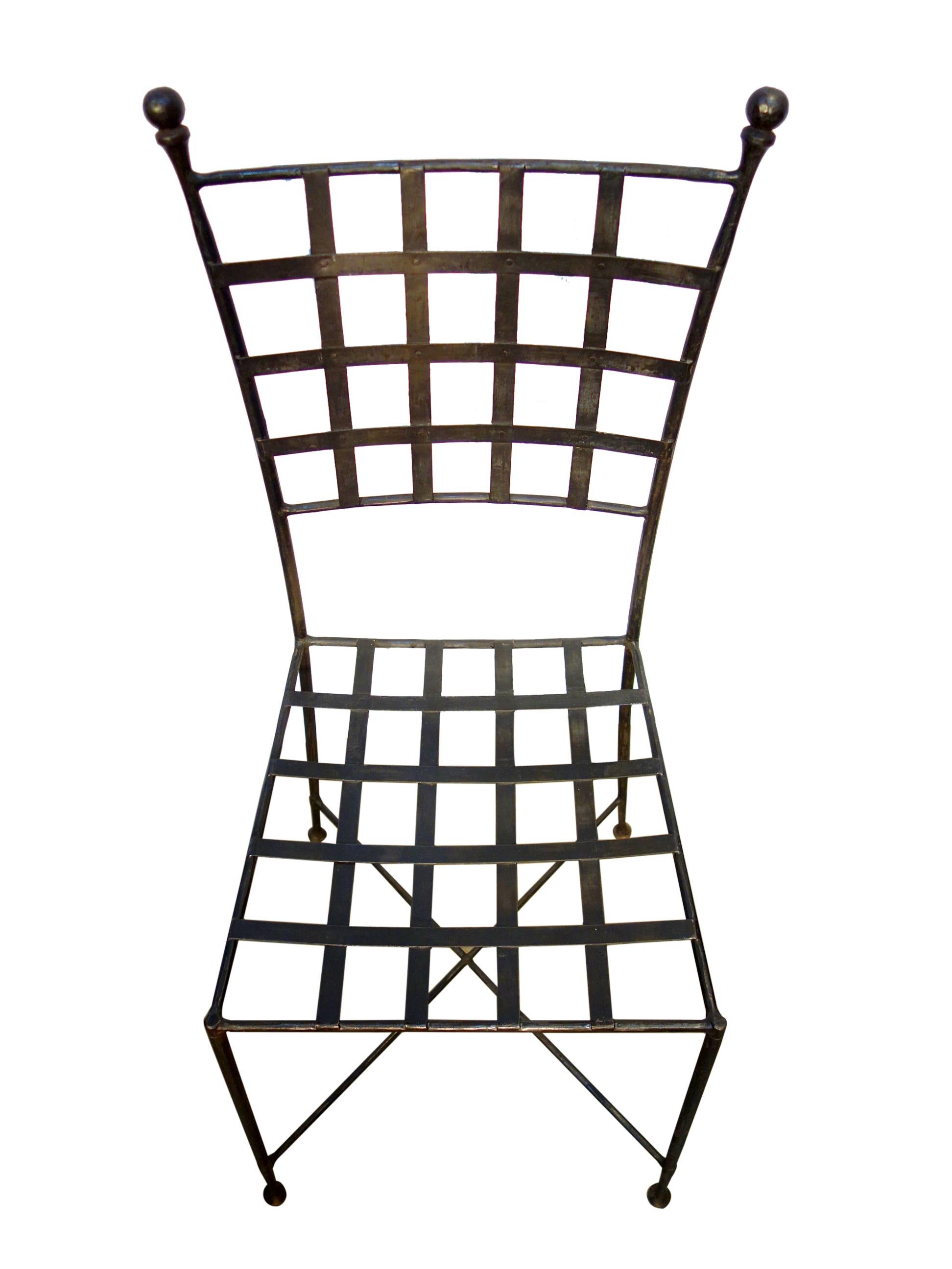 Mid-Century Italian Set of 6 Chairs & Reclining Settee, Hammered Wrought Iron 9