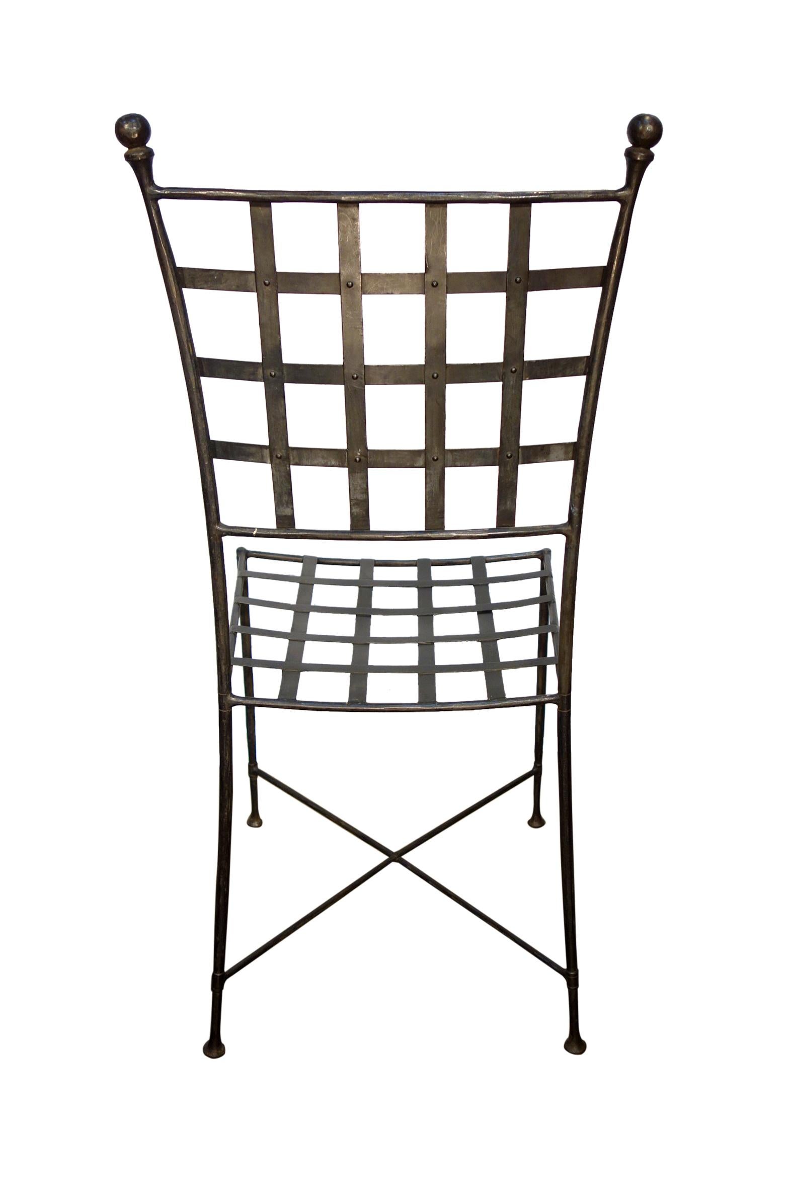 Mid-Century Italian Set of 6 Chairs & Reclining Settee, Hammered Wrought Iron 13