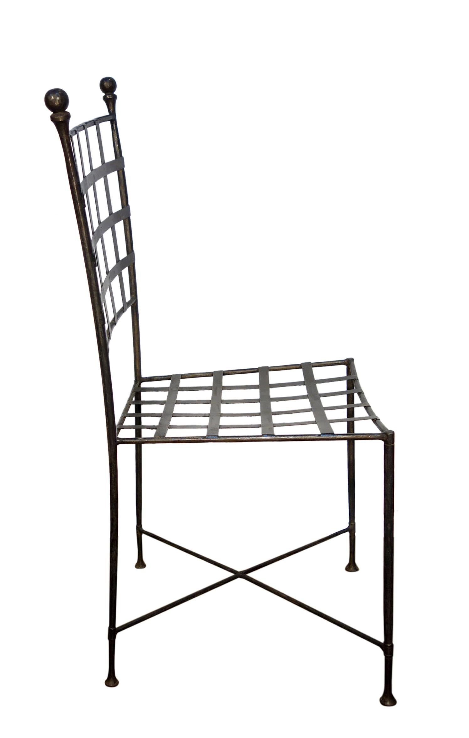 Mid-Century Italian Set of 6 Chairs & Reclining Settee, Hammered Wrought Iron 14