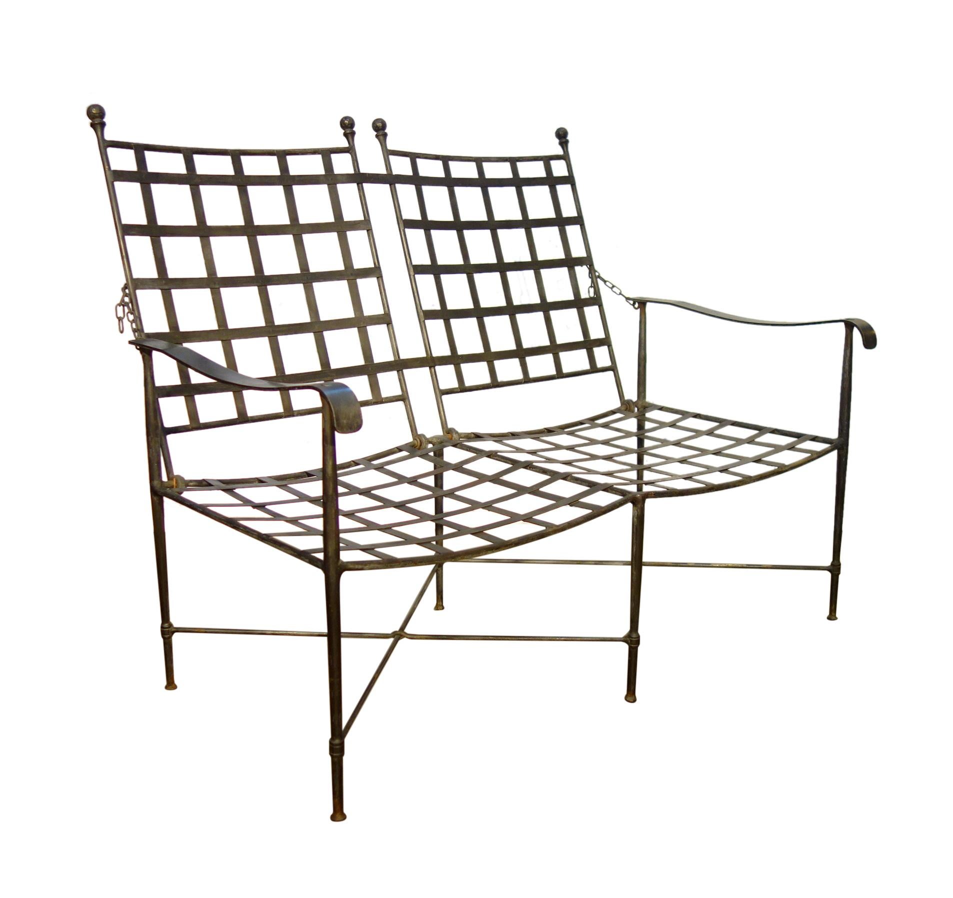 Mid-Century Modern Mid-Century Italian Set of 6 Chairs & Reclining Settee, Hammered Wrought Iron