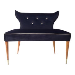 Mid-Century Italian Settee Brass Feet Newly Covered in Velvet