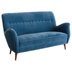 Divano italiano di metà secolo in mohair blu