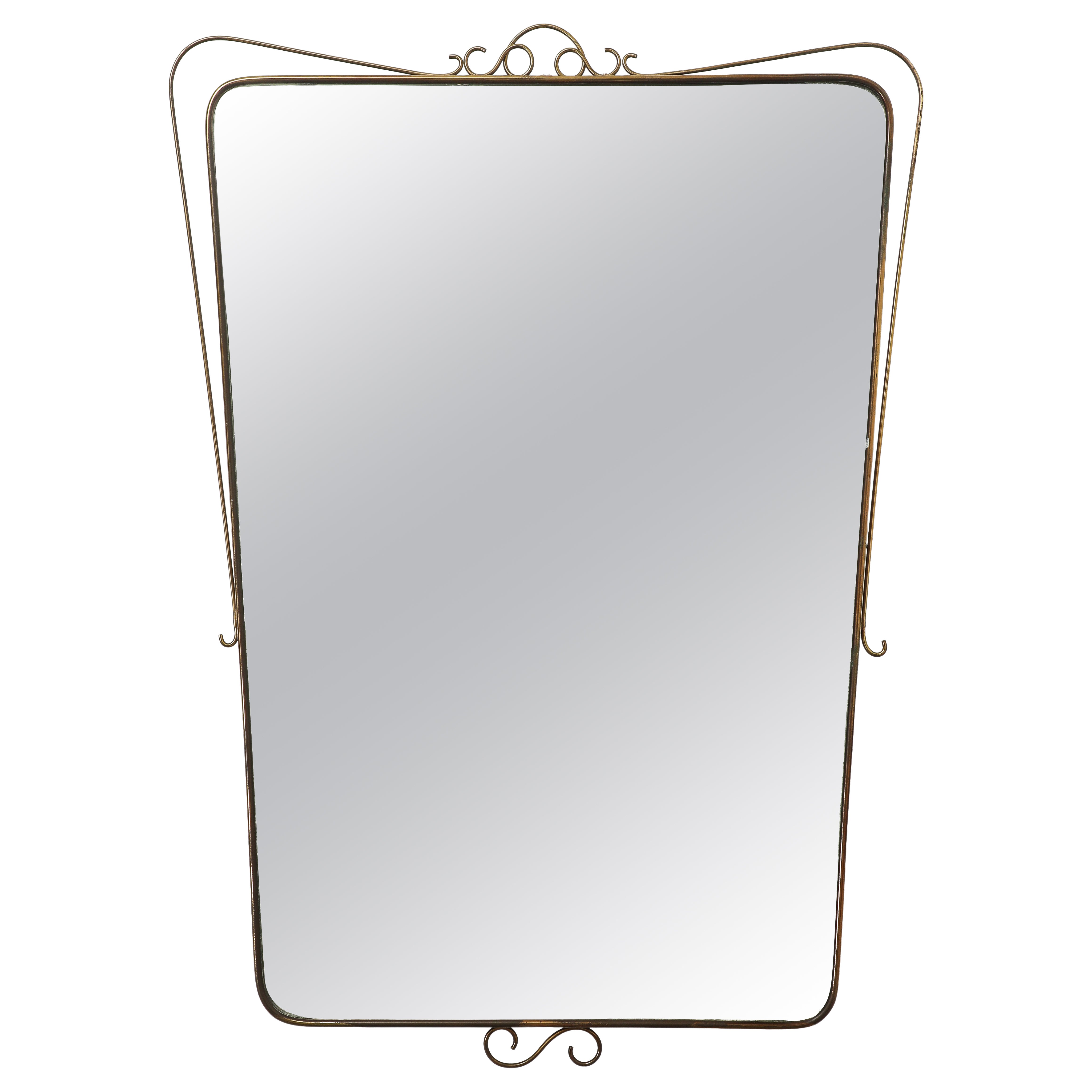 Mid-Century Italian Shaped Brass Wall Mirror with Scroll Decorations, 1950s