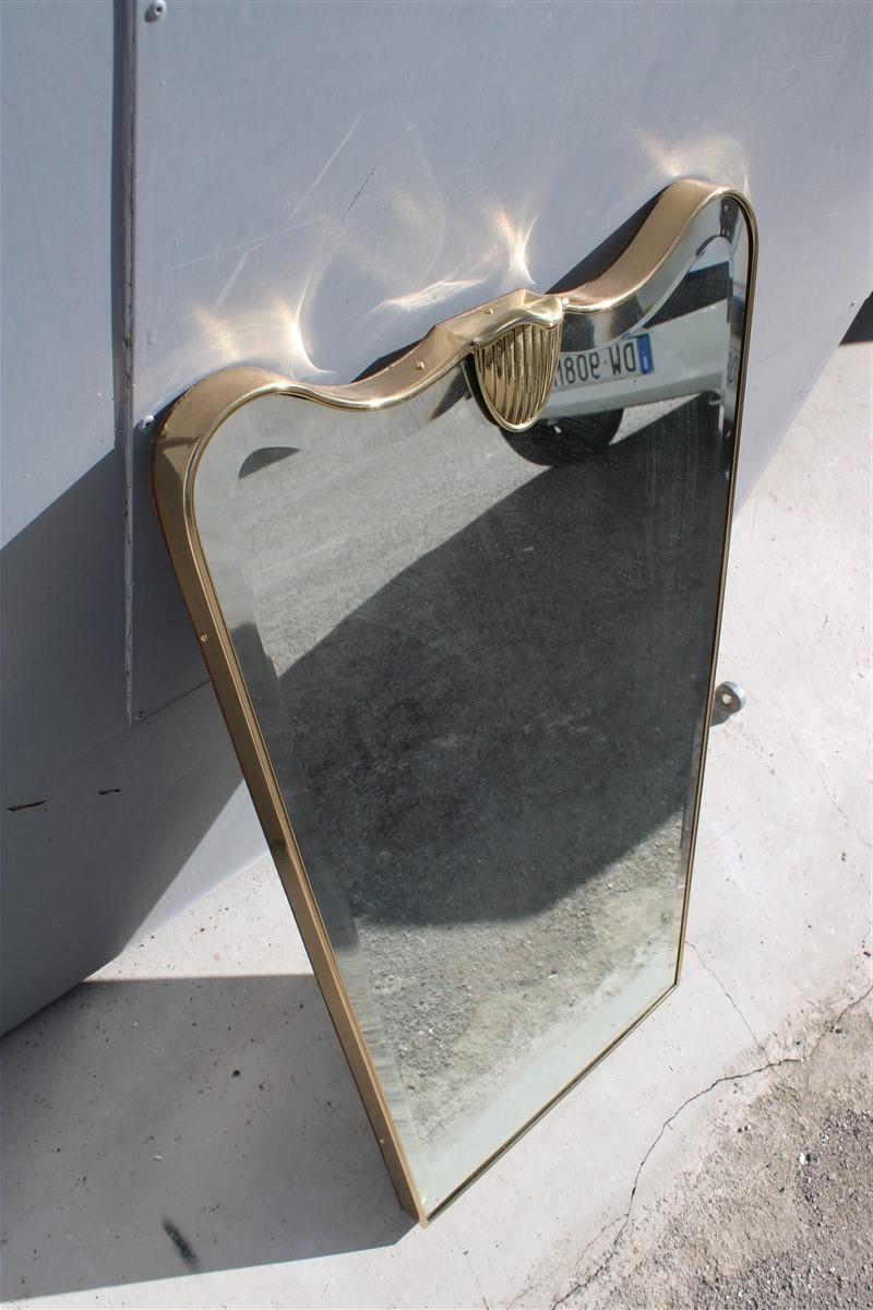 Mid Century Italian Shaped Mirror in solid Brass and ground mirror  1