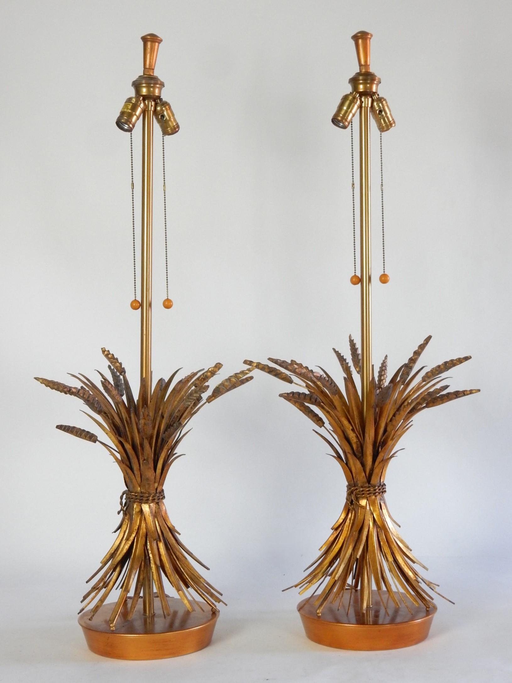 Mid-Century Italian Sheaf of Wheat Gold Gilt Table Lamps by The Marbro Lamp CO. For Sale 4