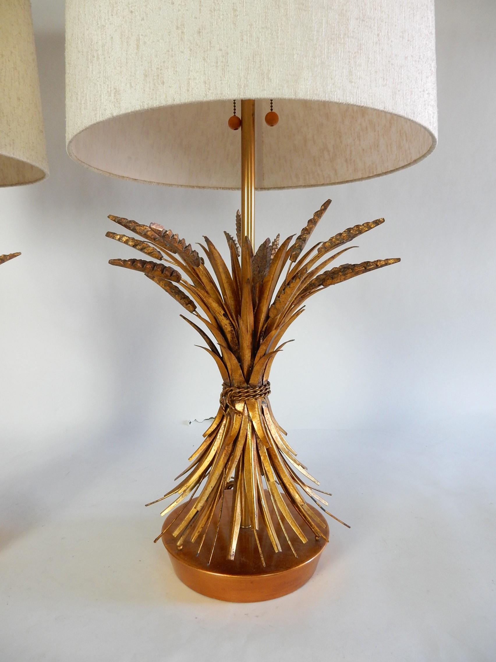 American Mid-Century Italian Sheaf of Wheat Gold Gilt Table Lamps by The Marbro Lamp CO. For Sale