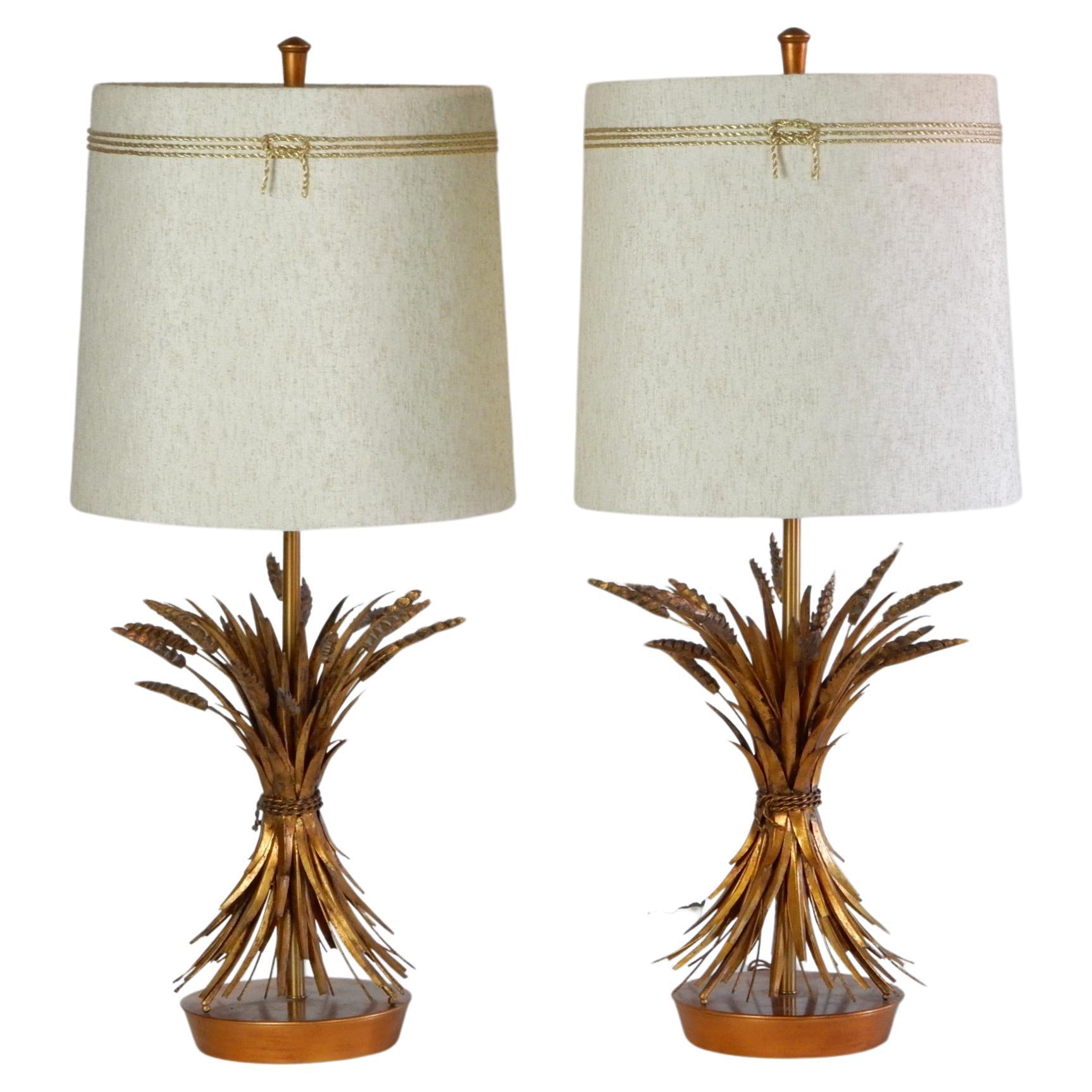 Mid-Century Italian Sheaf of Wheat Gold Gilt Table Lamps by The Marbro Lamp CO. For Sale 1