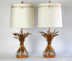 Mid-Century Italian Sheaf of Wheat Gold Gilt Table Lamps by The Marbro Lamp CO.