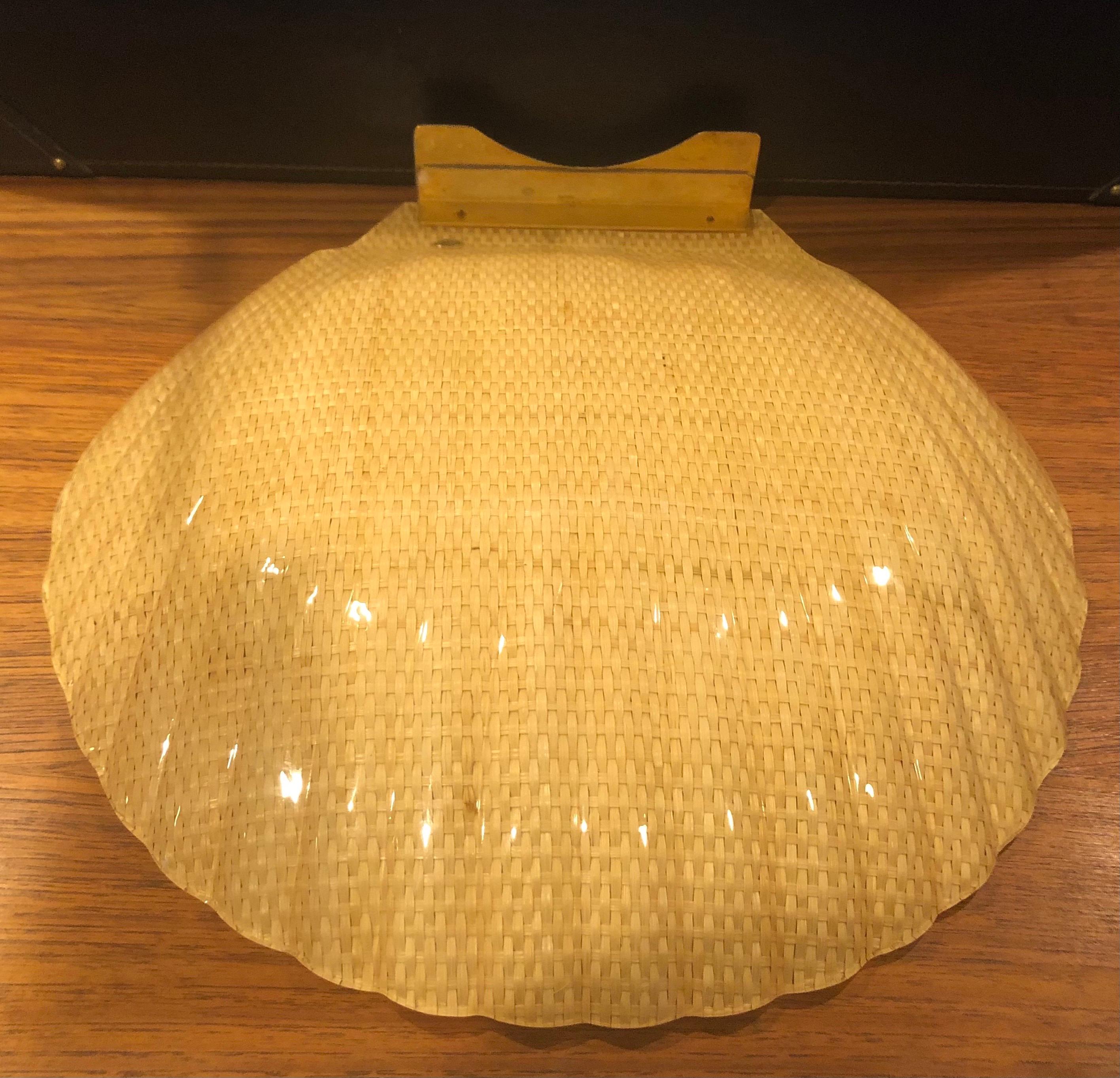 20th Century Midcentury Italian Shell Shaped Lacquered Rattan and Brass Platter