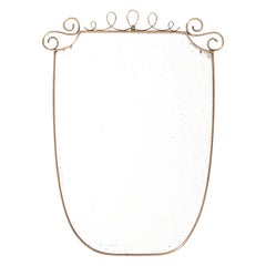 Mid-Century Italian Shield-Shaped Brass Wall Mirror with Scroll Crest, 1950s