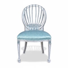 Mid-Century Italian Side Chairs W/ Swedish Gustavian Styling Faux Chintz - Pair