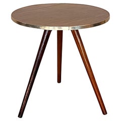 Retro Mid Century Italian Side Table In Brass And Iron With Wood Top