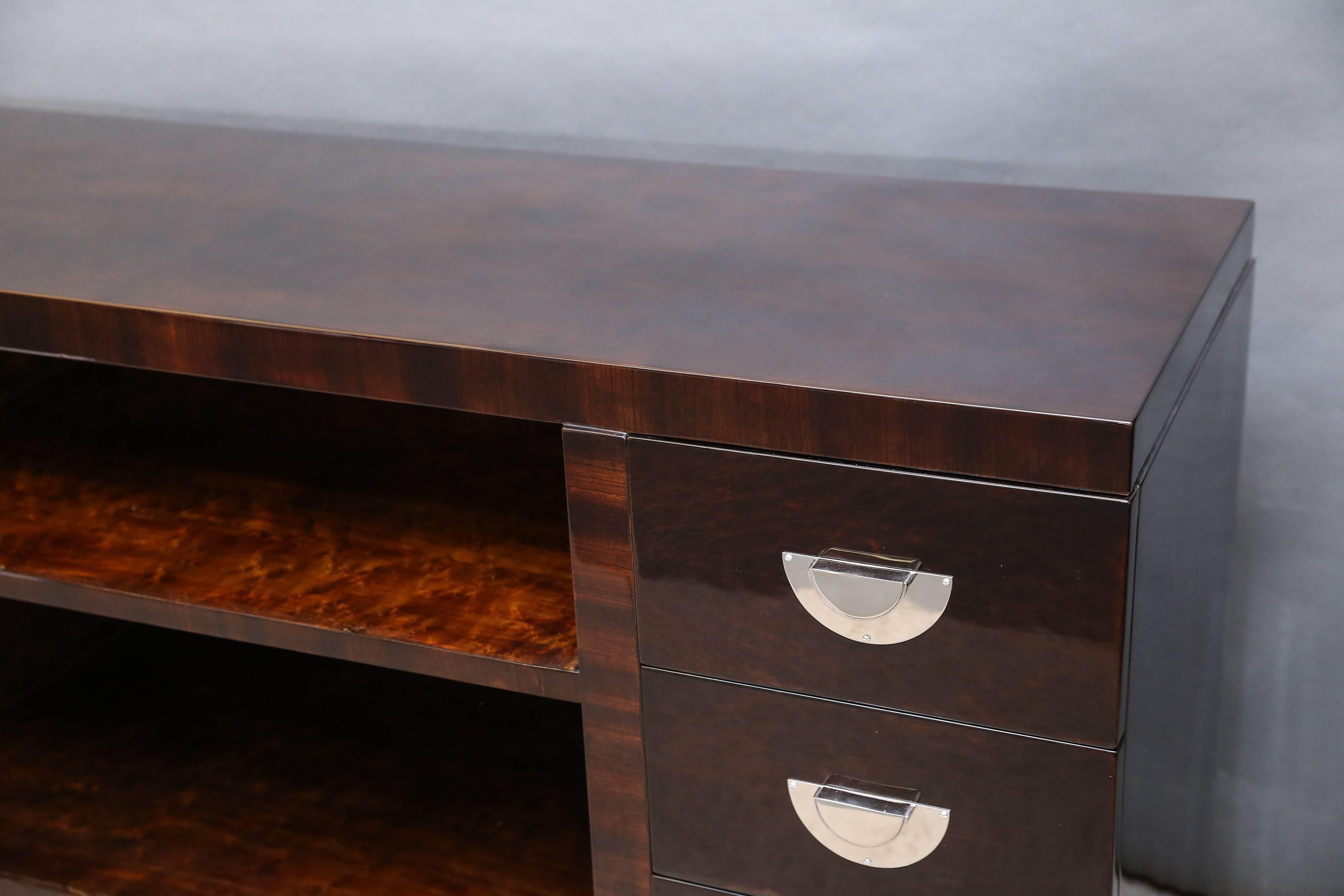 Chrome Midcentury Italian Sideboard or Book Case in Walnut