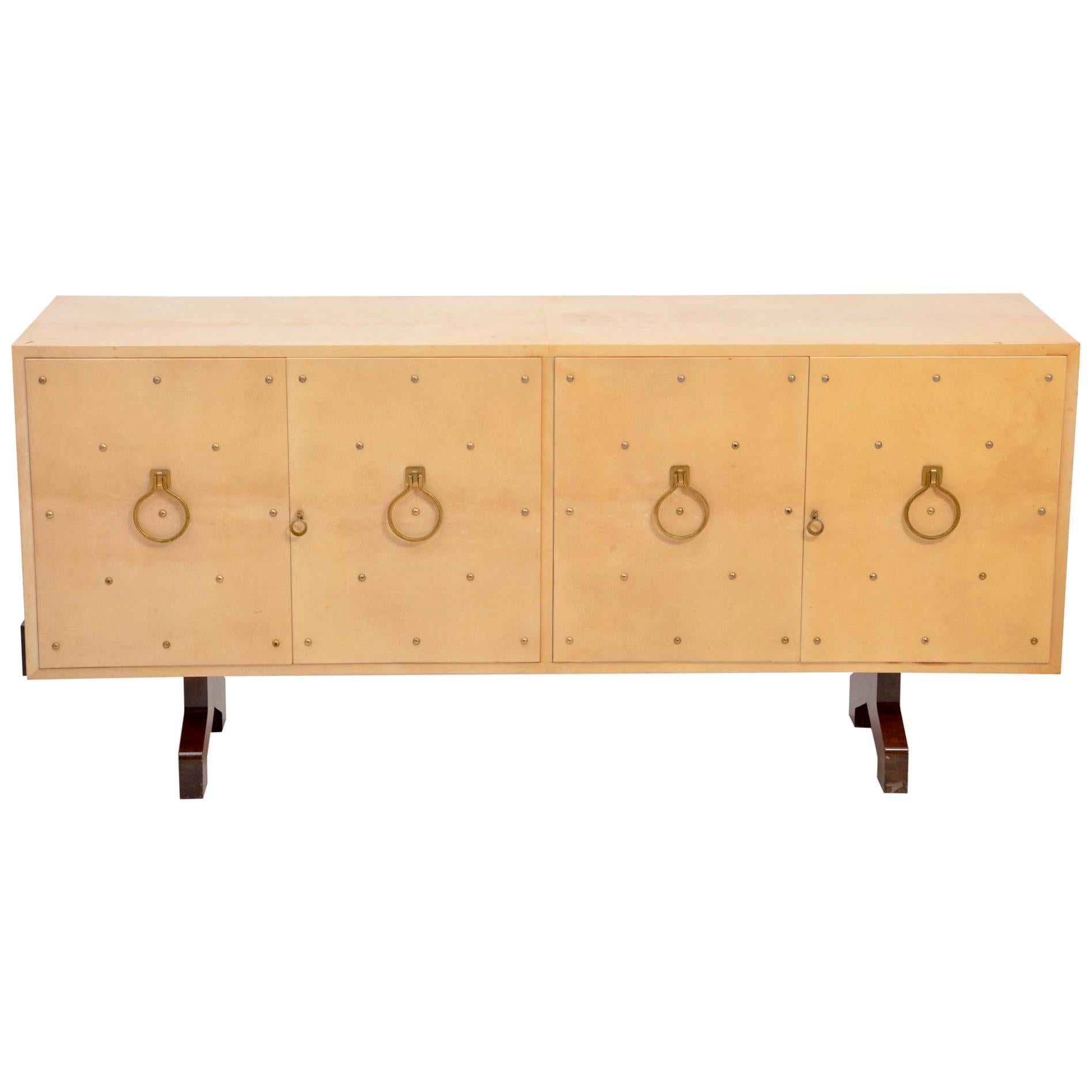 Midcentury Italian Sideboard in Beige Lacquered Goat Skin by Aldo Tura