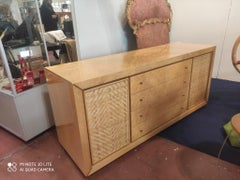 Mid-Century Italian Sideboard in Birds Eye Burl Maple Wood with Straw Inserts