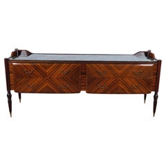 Mid Century Italian Sideboard in Mahogany, Glass and Brass