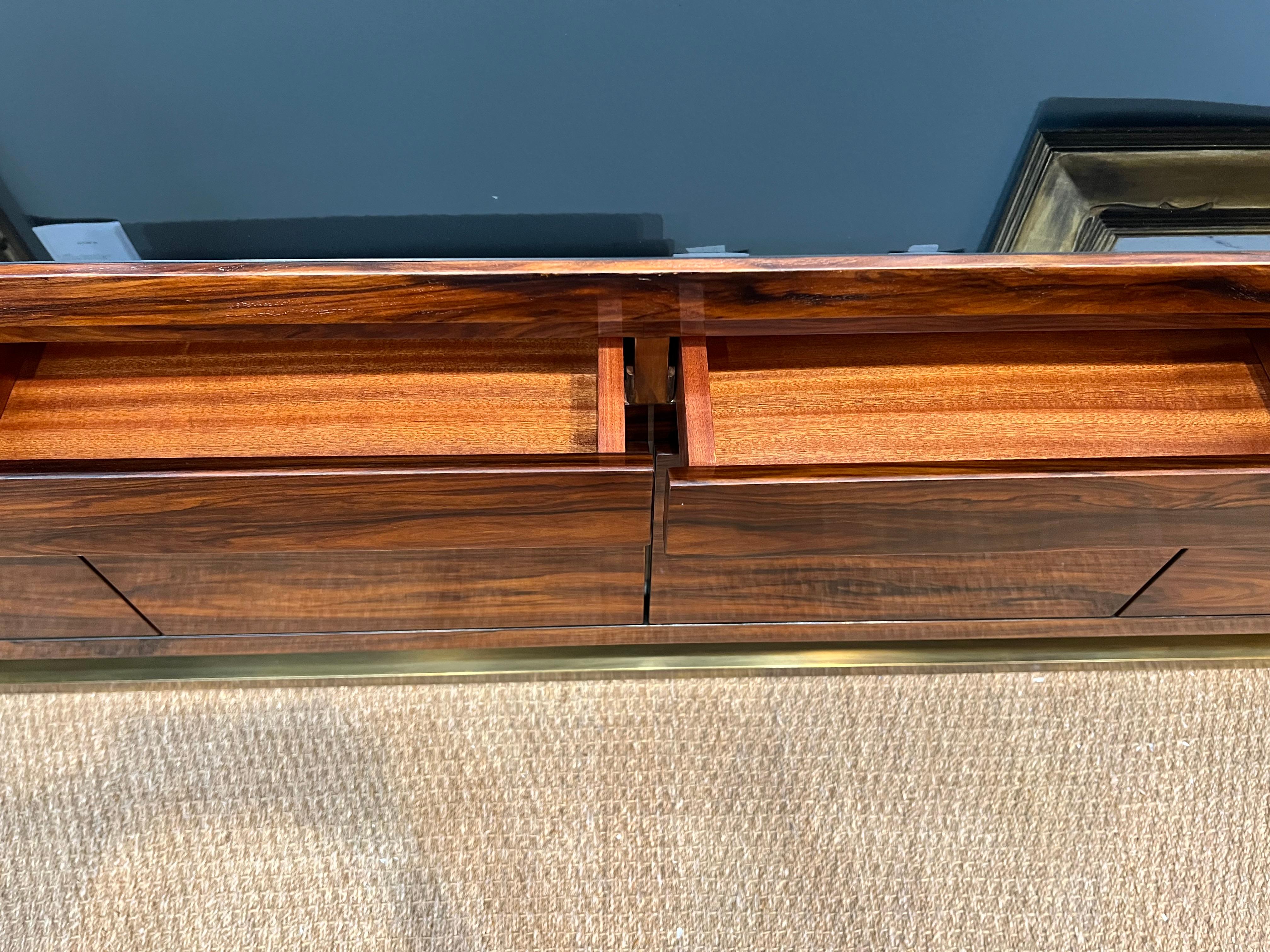 Brass Mid-Century Italian Sideboard in Walnut with Chrome Base, c. 1970s For Sale