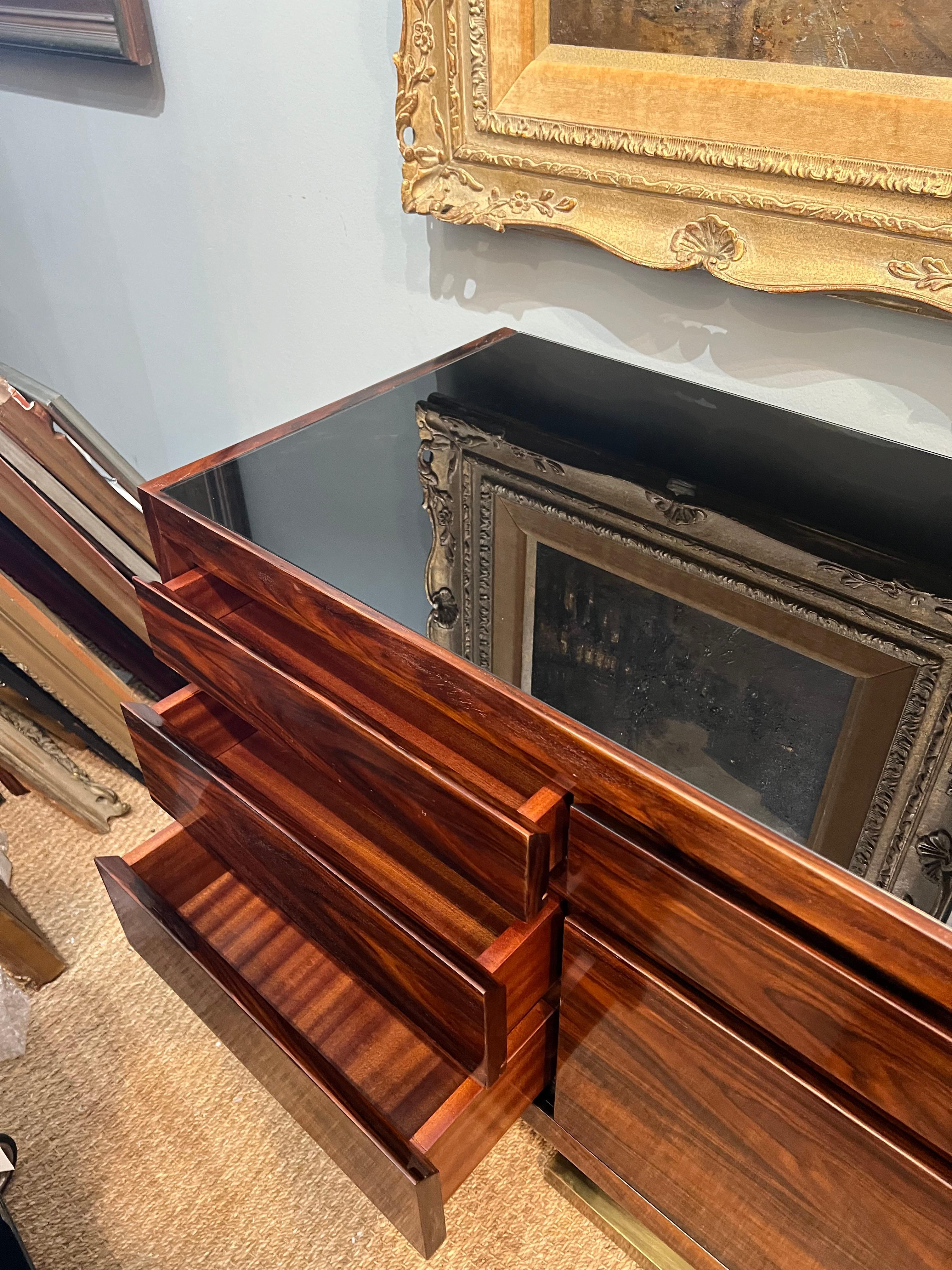 Mid-Century Italian Sideboard in Walnut with Chrome Base, c. 1970s For Sale 1