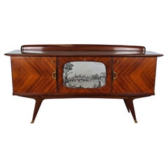 Mid Century Italian Sideboard in Walnut with Flap Bar