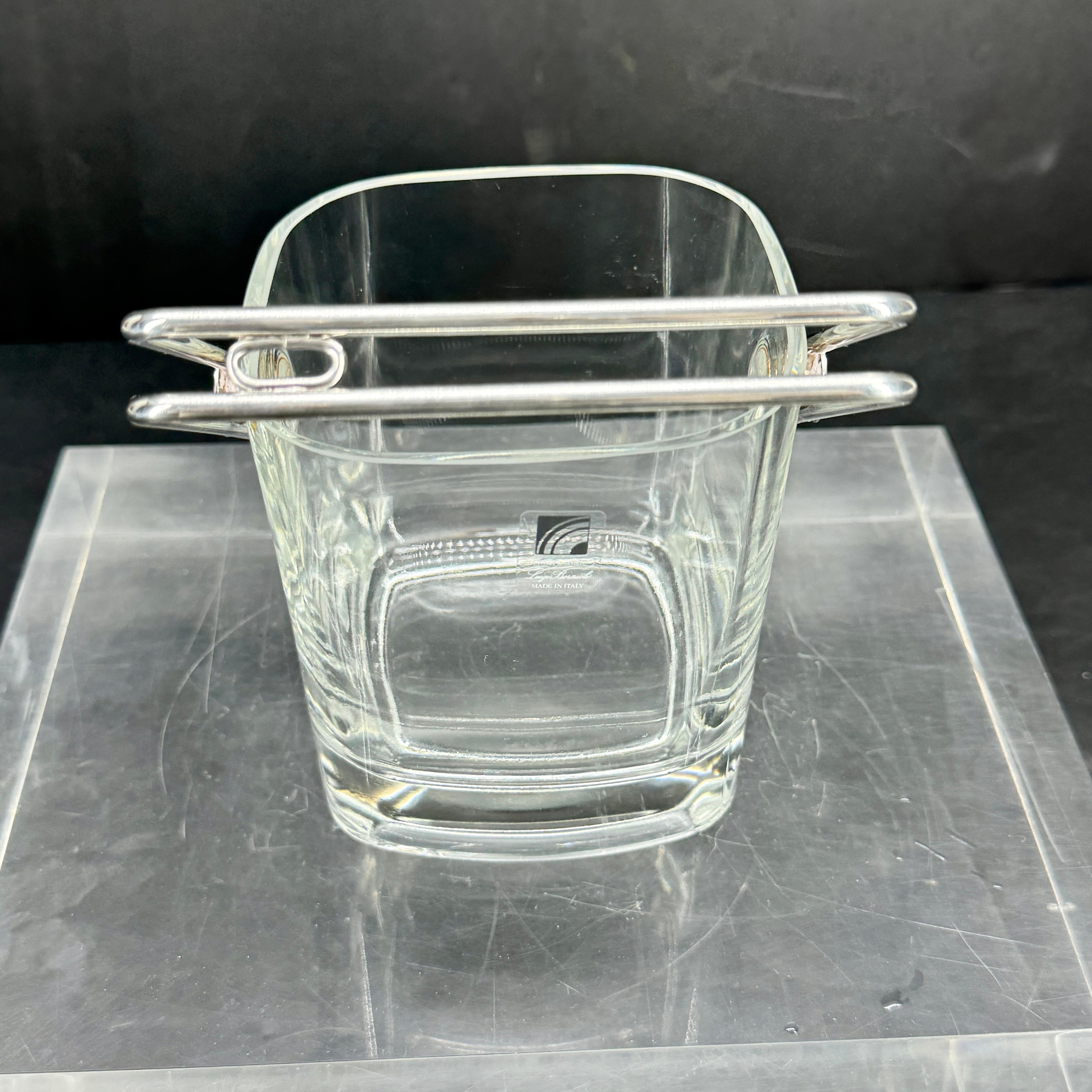 Mid-Century Italian Silver and Glass Ice Bucket by Luigi Bormioli. 10