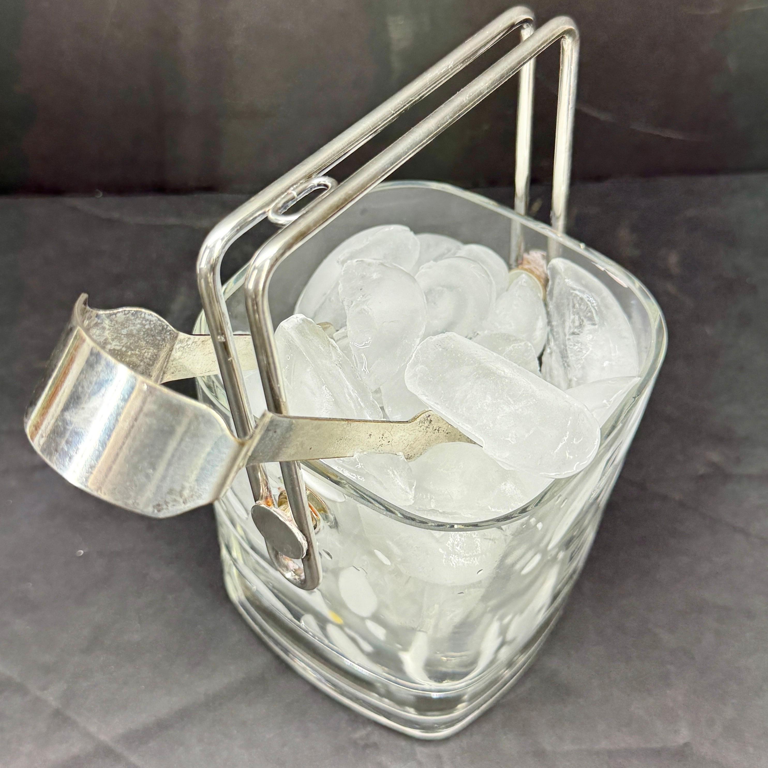 20th Century Mid-Century Italian Silver and Glass Ice Bucket by Luigi Bormioli.