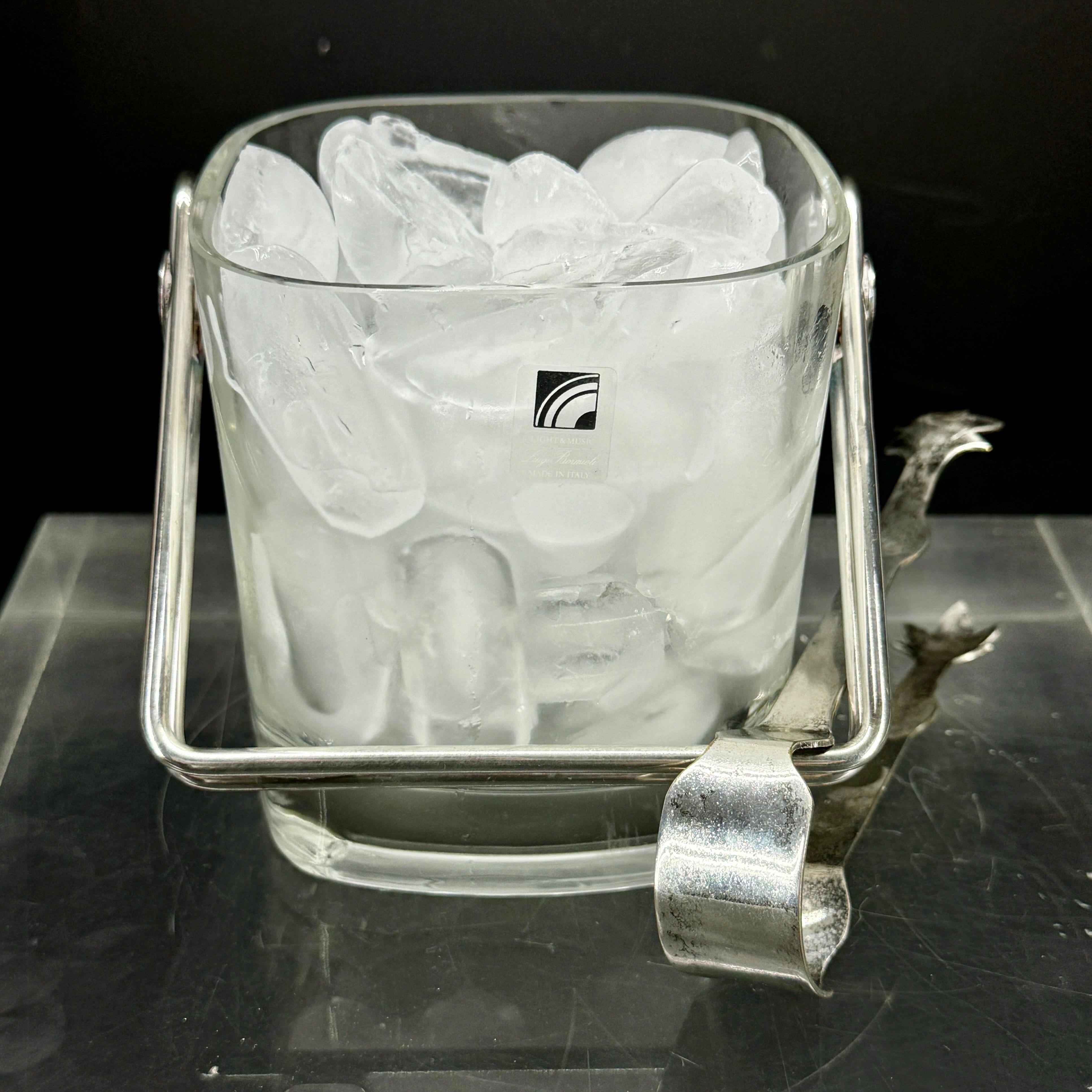 Mid-Century Italian Silver and Glass Ice Bucket by Luigi Bormioli. 1