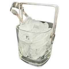 Mid-Century Italian Silver and Glass Ice Bucket by Luigi Bormioli.